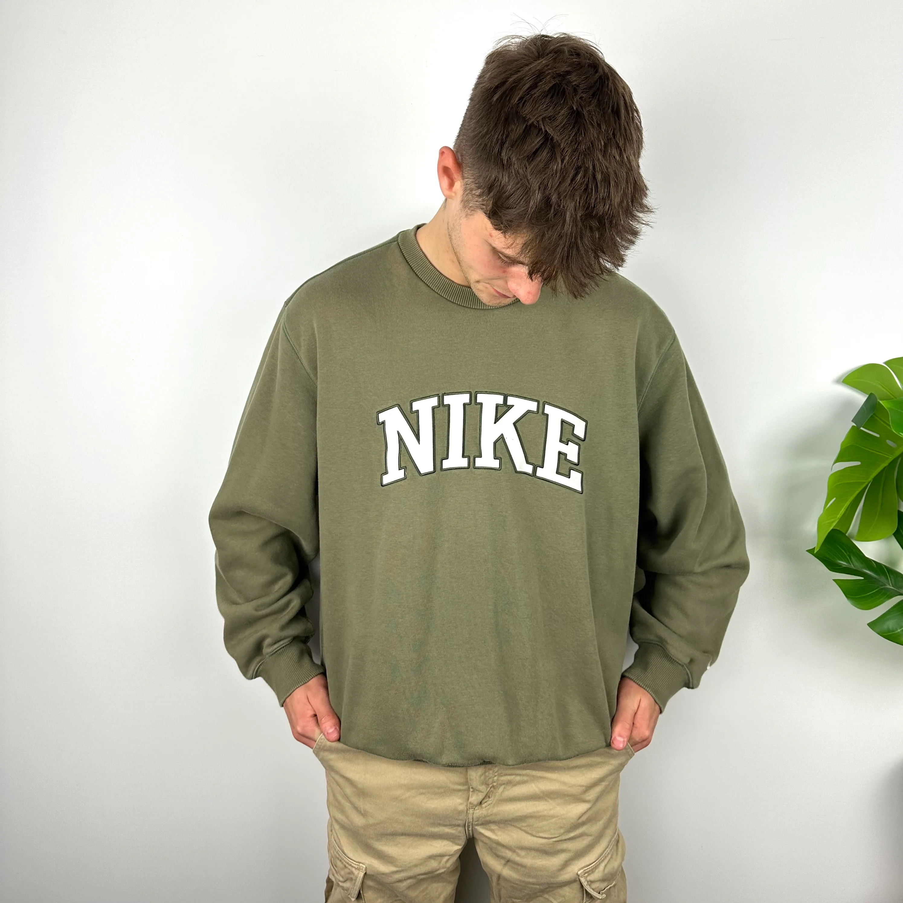 Nike Khaki Green Embroidered Spell Out Sweatshirt (XL) - Image 6