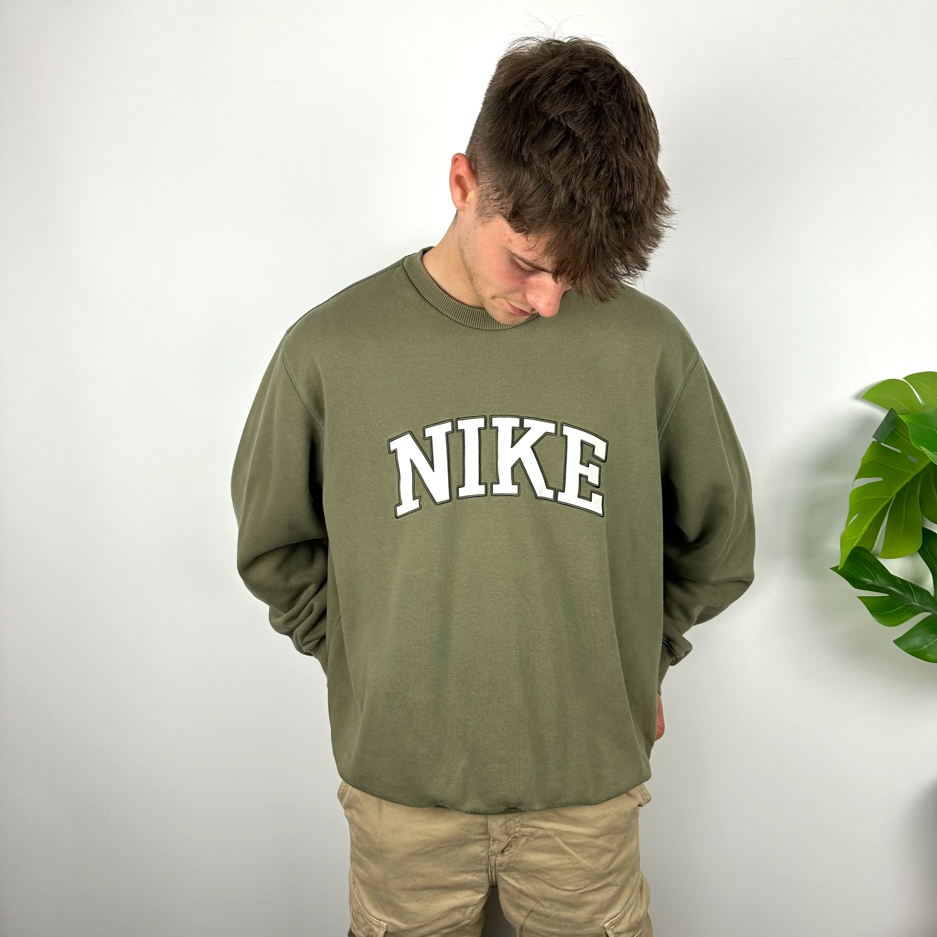 Nike Khaki Green Embroidered Spell Out Sweatshirt (XL) - Image 8