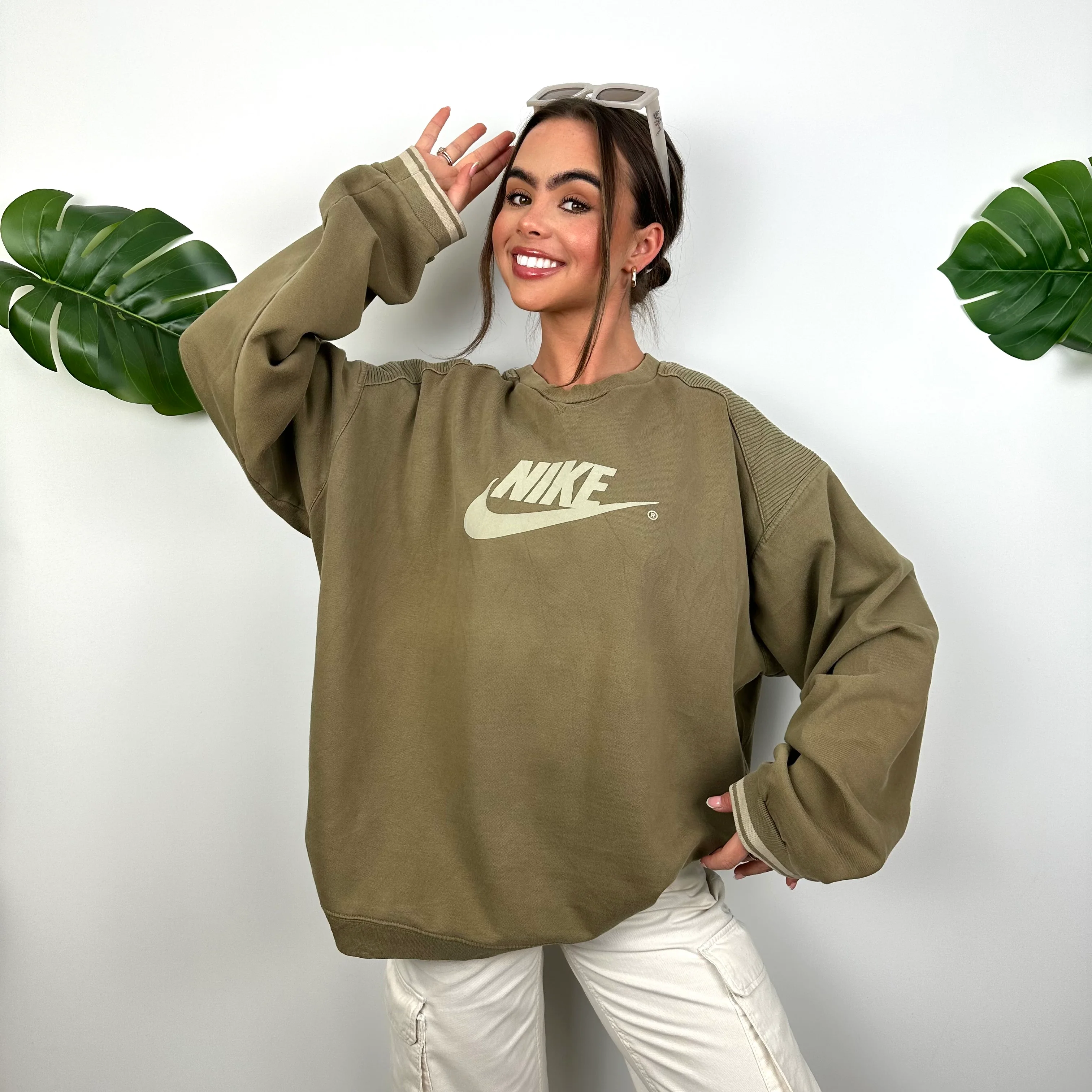 Nike Khaki Green Spell Out Sweatshirt (XL) - Image 2