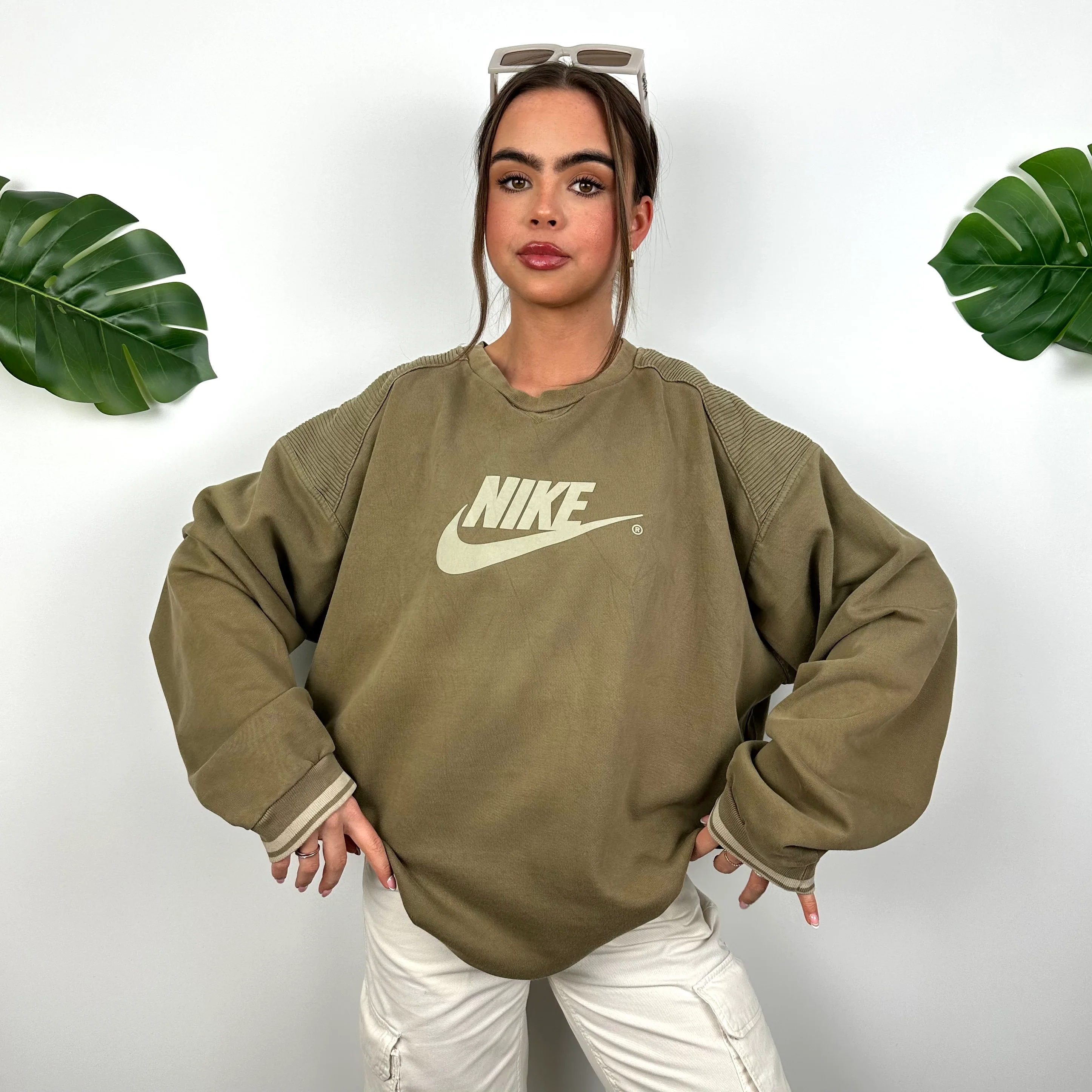 Nike Khaki Green Spell Out Sweatshirt (XL) - Image 3