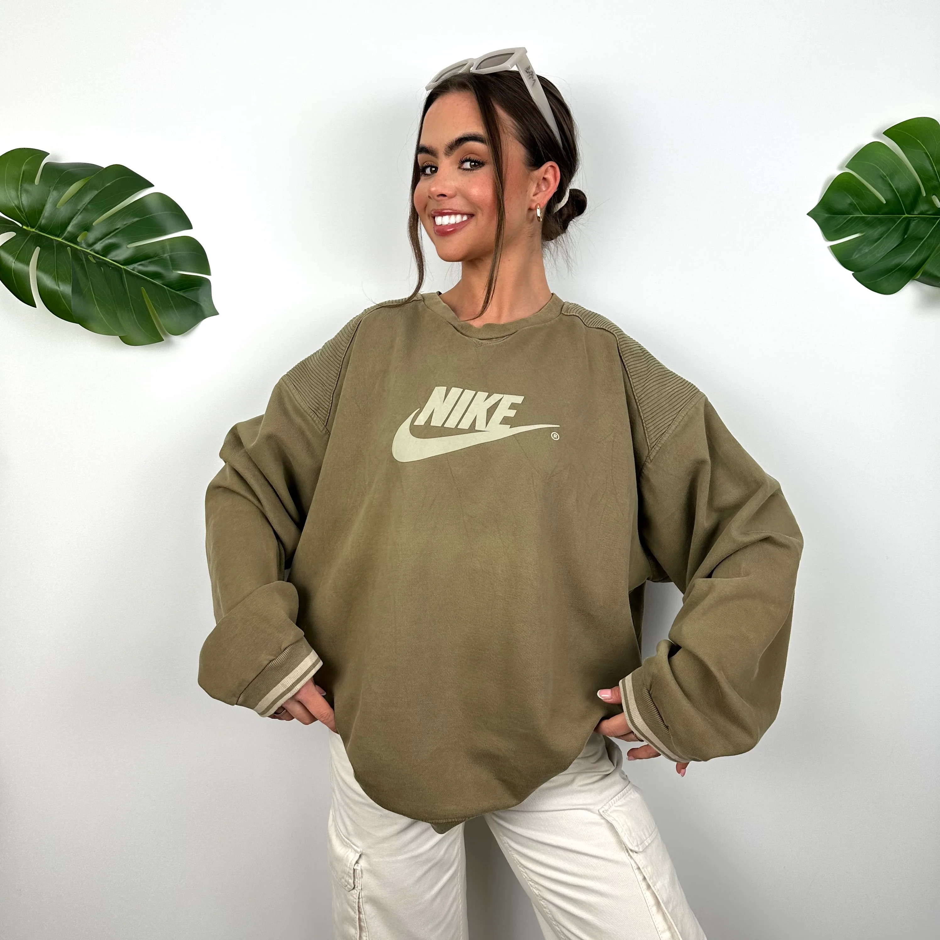 Nike Khaki Green Spell Out Sweatshirt (XL) - Image 4