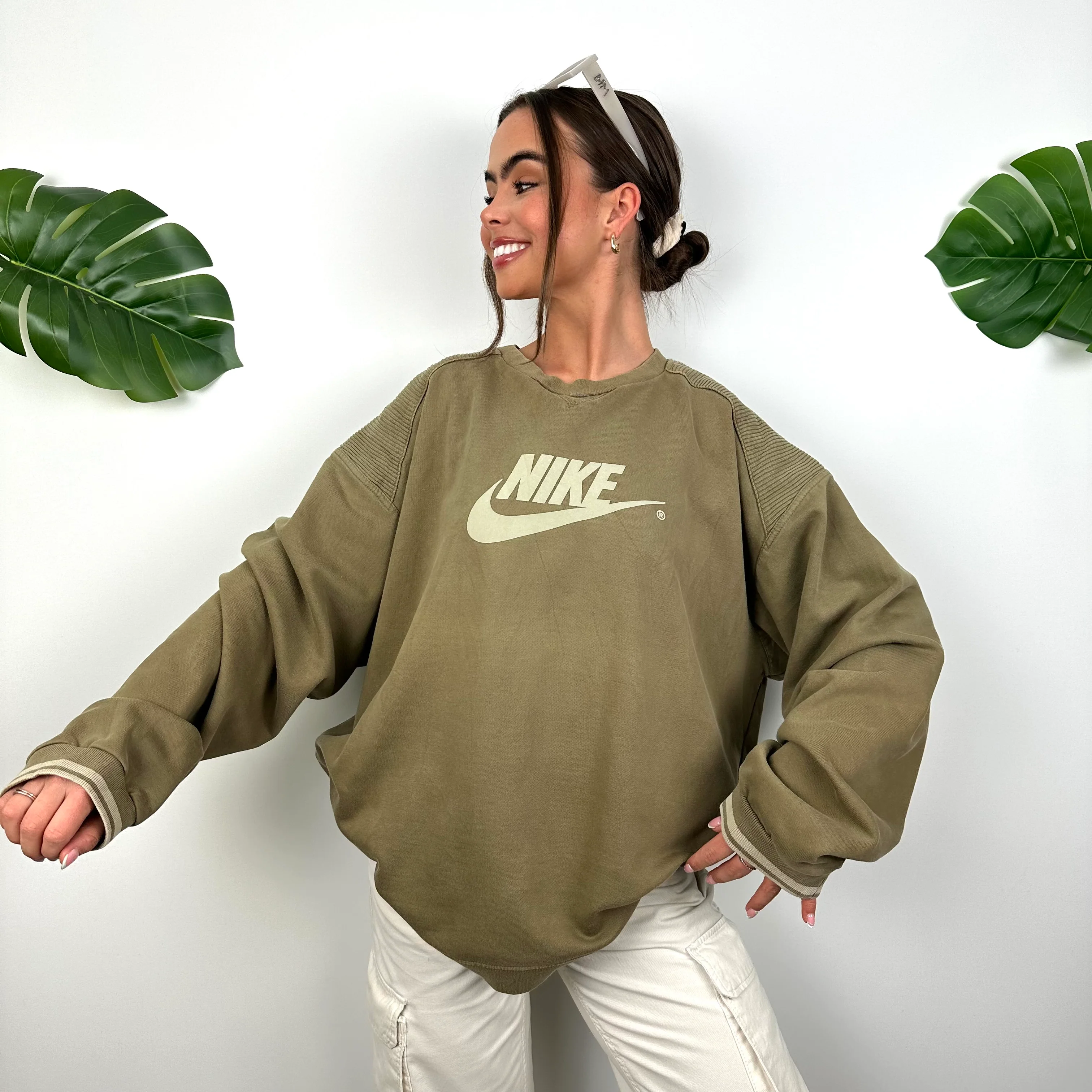 Nike Khaki Green Spell Out Sweatshirt (XL) - Image 5