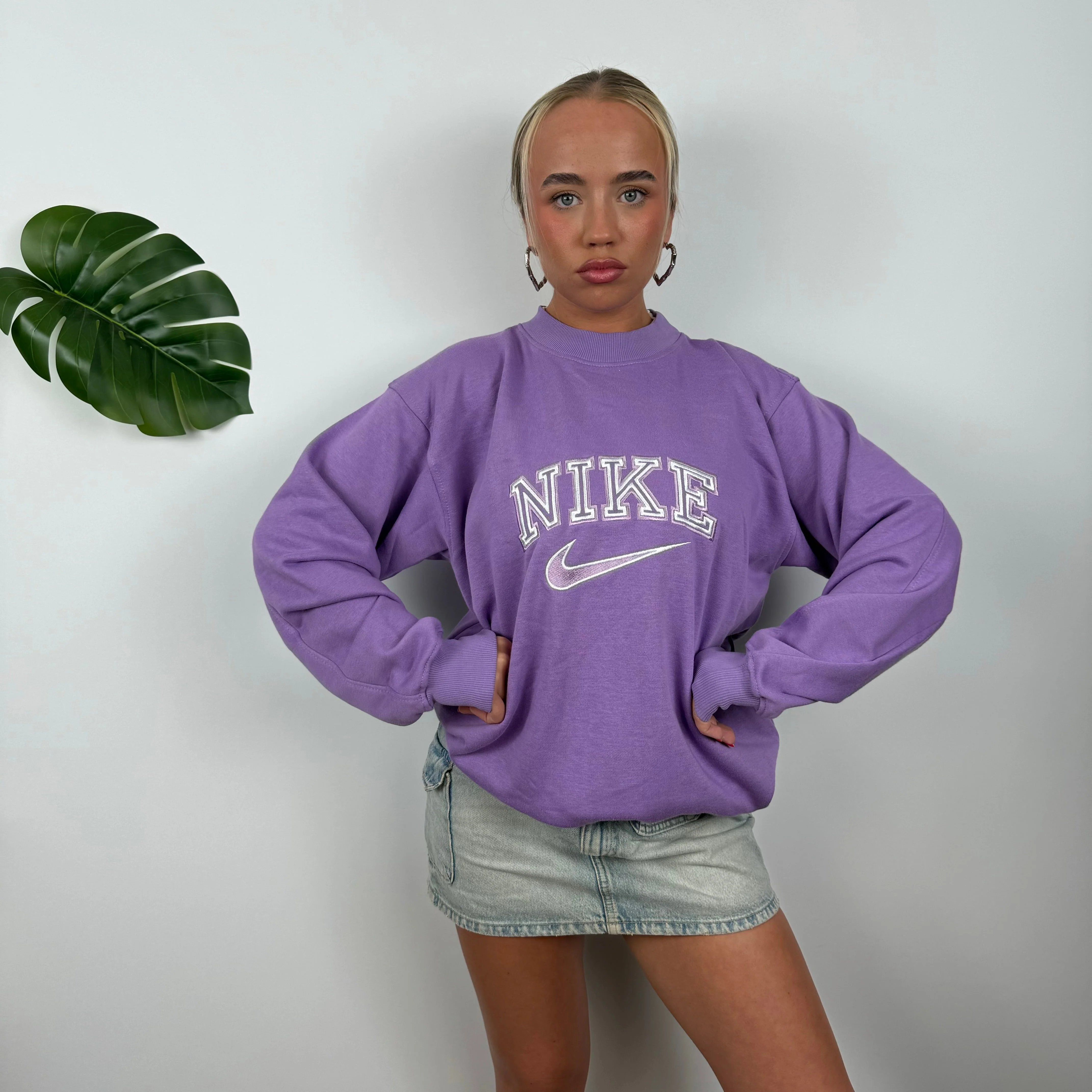 Nike Lilac Embroidered Spell Out Sweatshirt (L) - Image 2