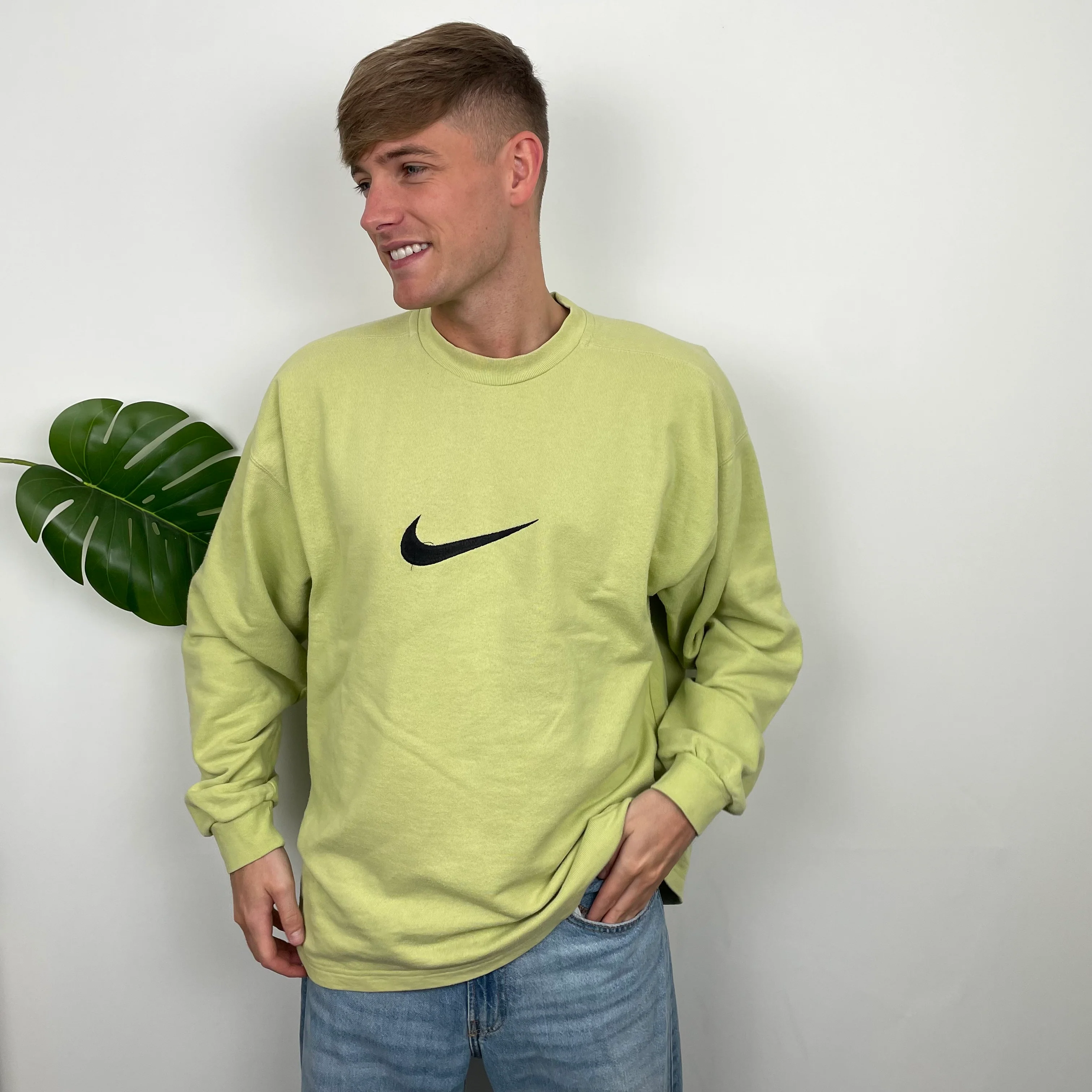 Nike Lime Embroidered Swoosh Sweatshirt (XL) - Image 5