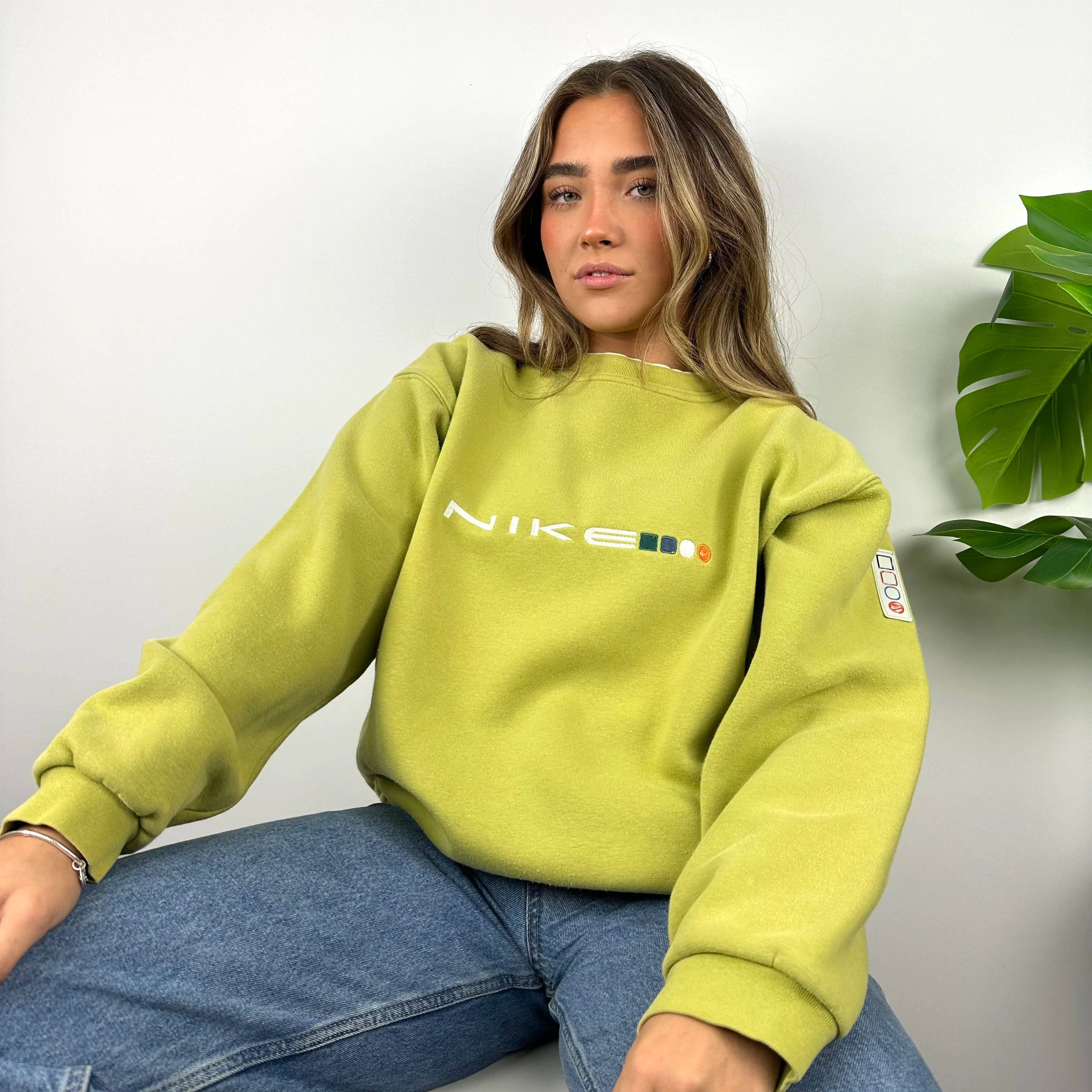 Nike Lime Green Embroidered Spell Out Sweatshirt (S) - Image 6