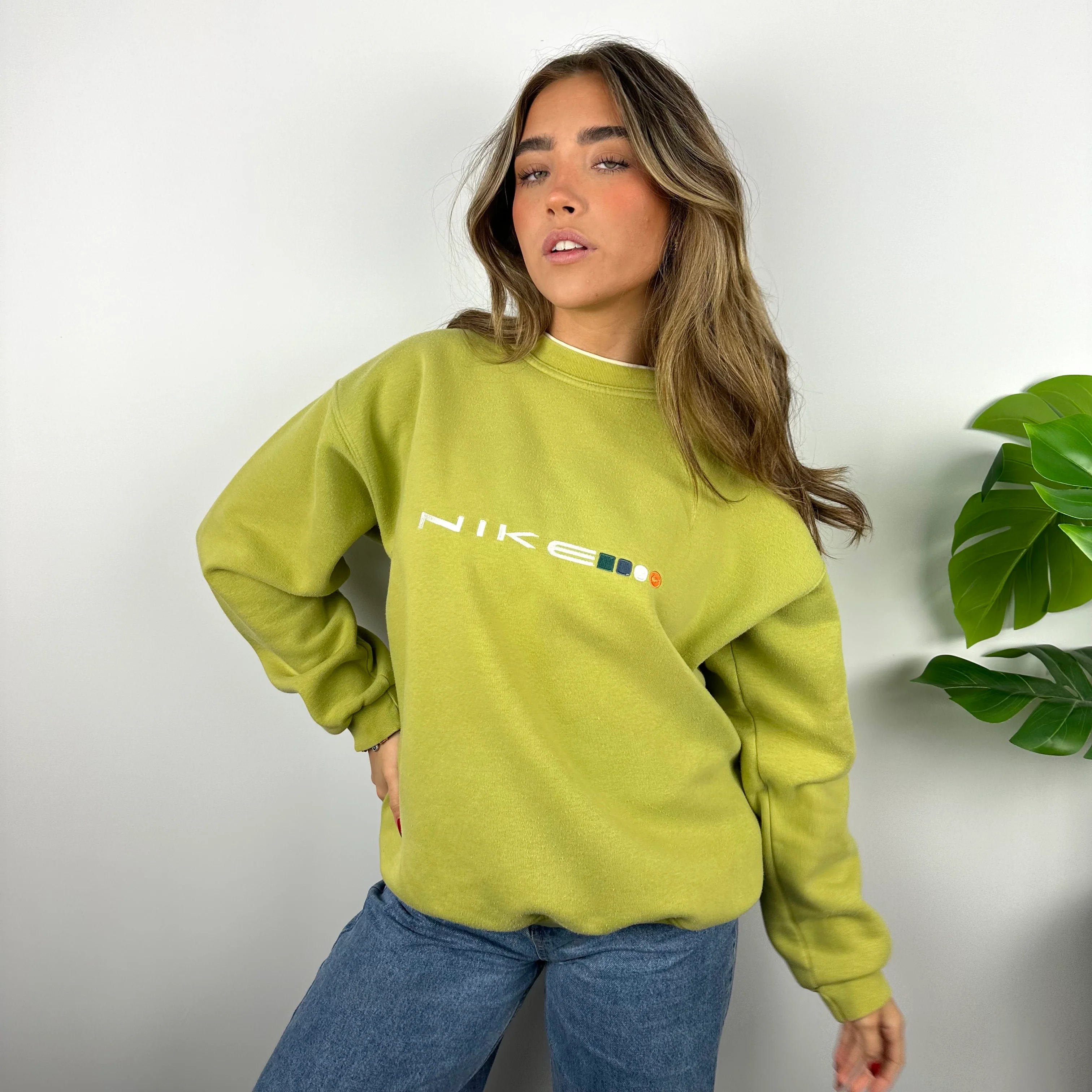 Nike Lime Green Embroidered Spell Out Sweatshirt (S) - Image 8