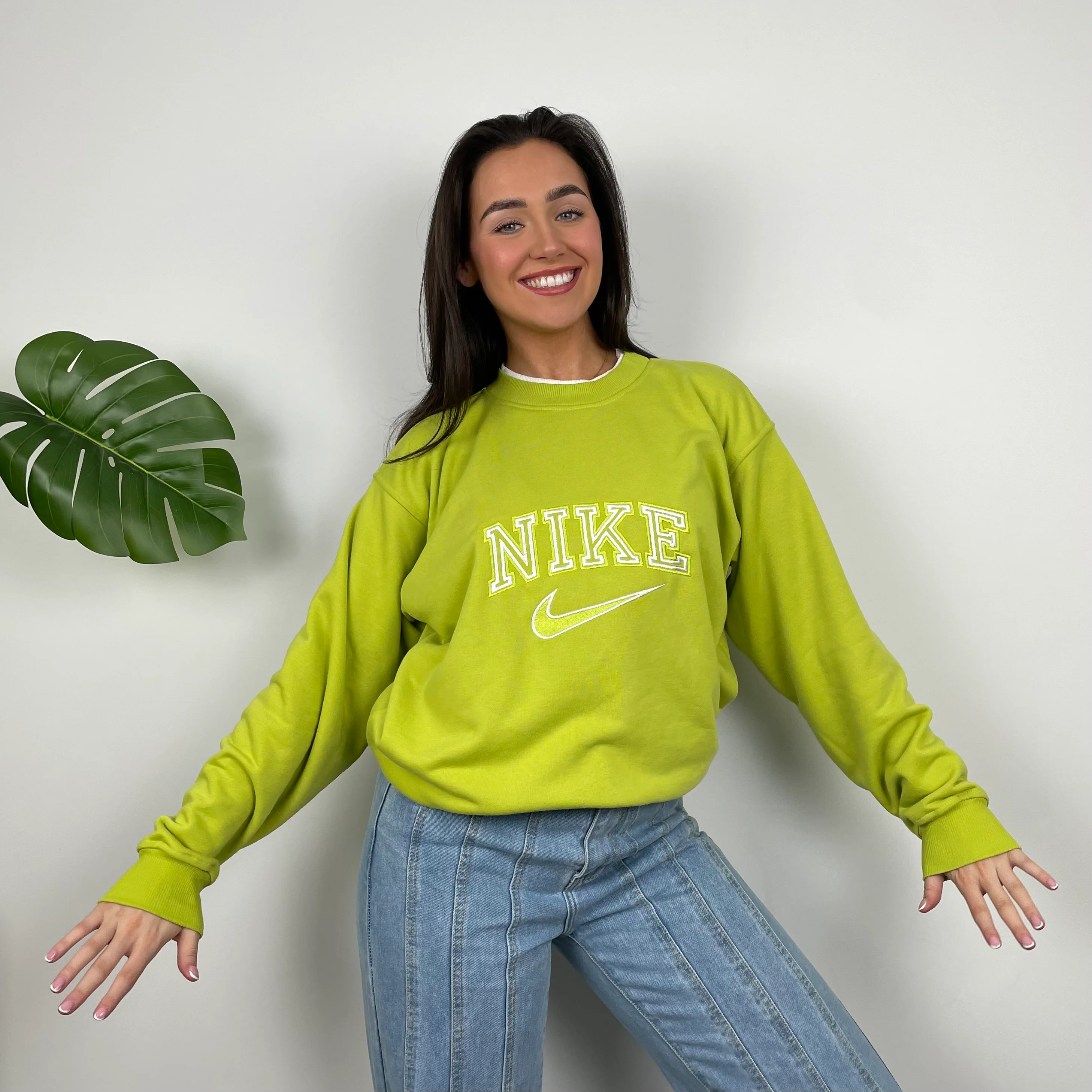 Nike Lime Green Embroidered Spell Out Sweatshirt (L)