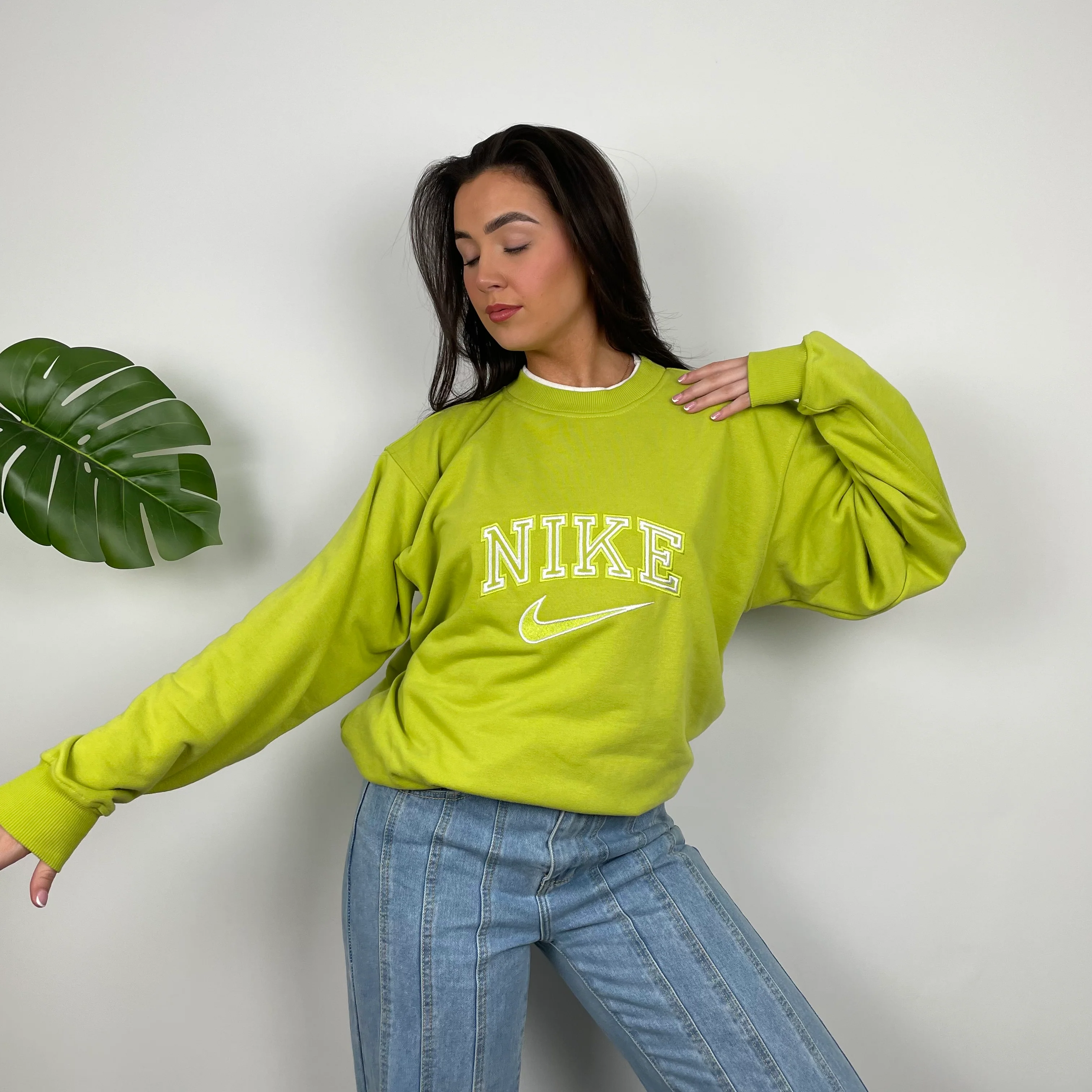 Nike Lime Green Embroidered Spell Out Sweatshirt (L) - Image 2