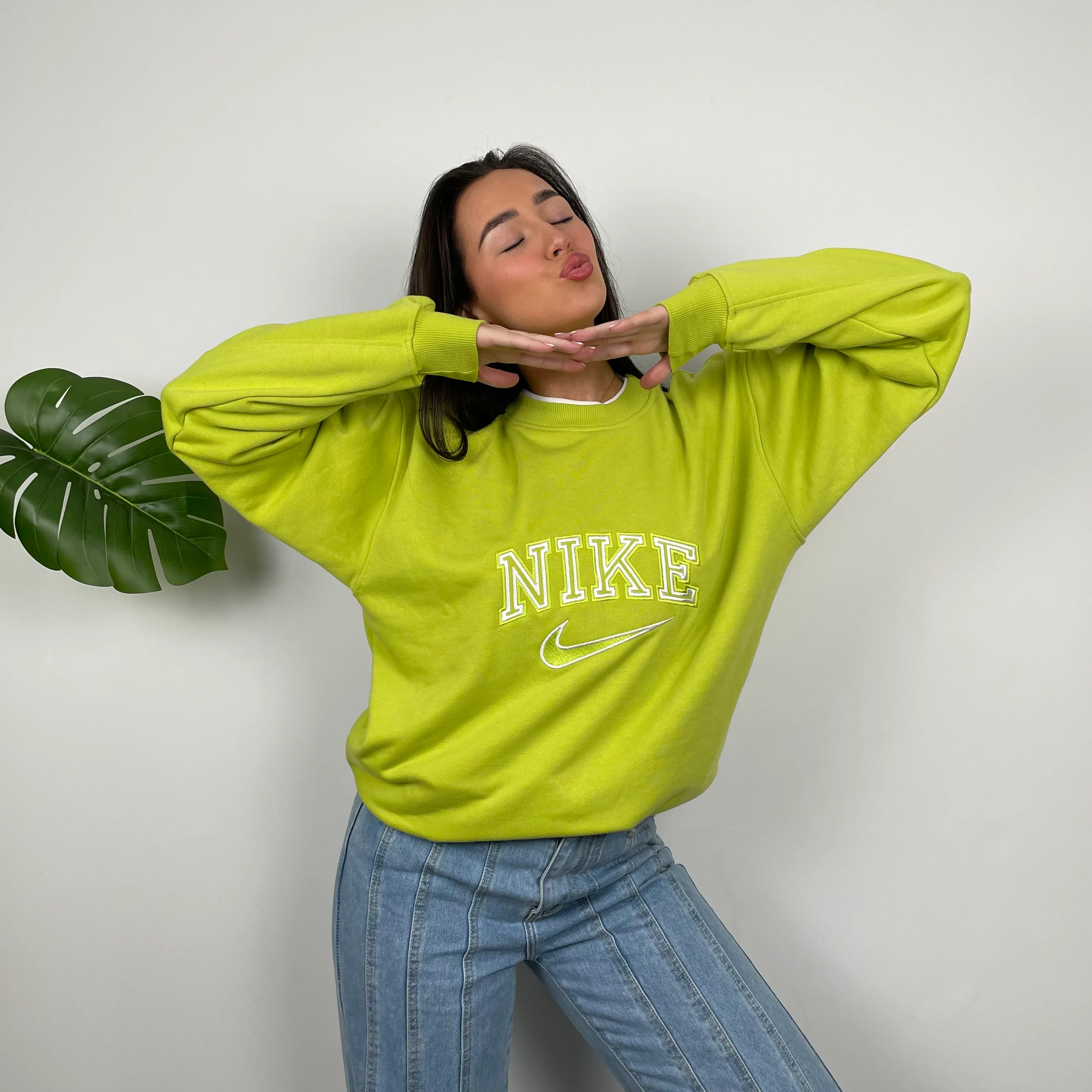 Nike Lime Green Embroidered Spell Out Sweatshirt (L) - Image 3