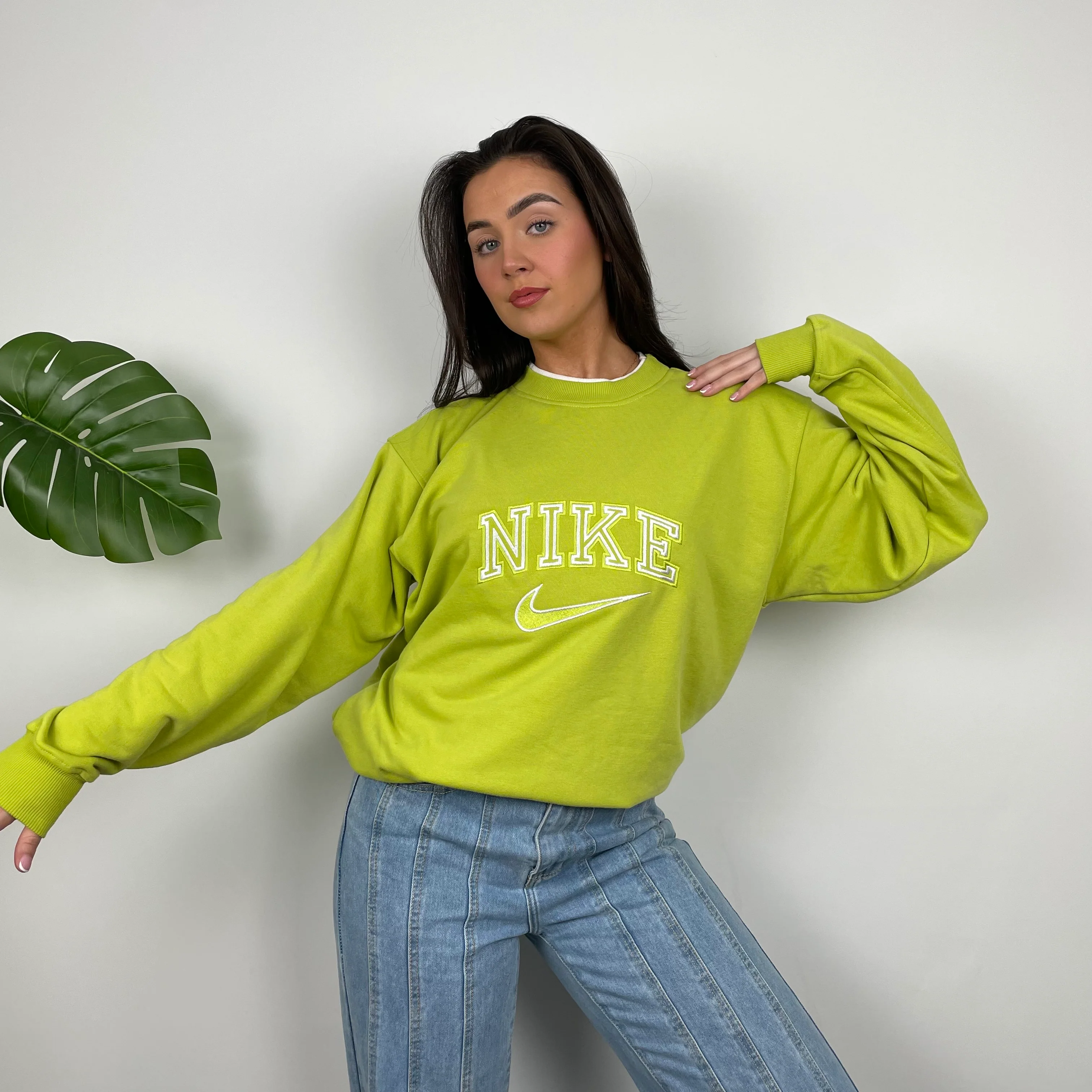Nike Lime Green Embroidered Spell Out Sweatshirt (L) - Image 4