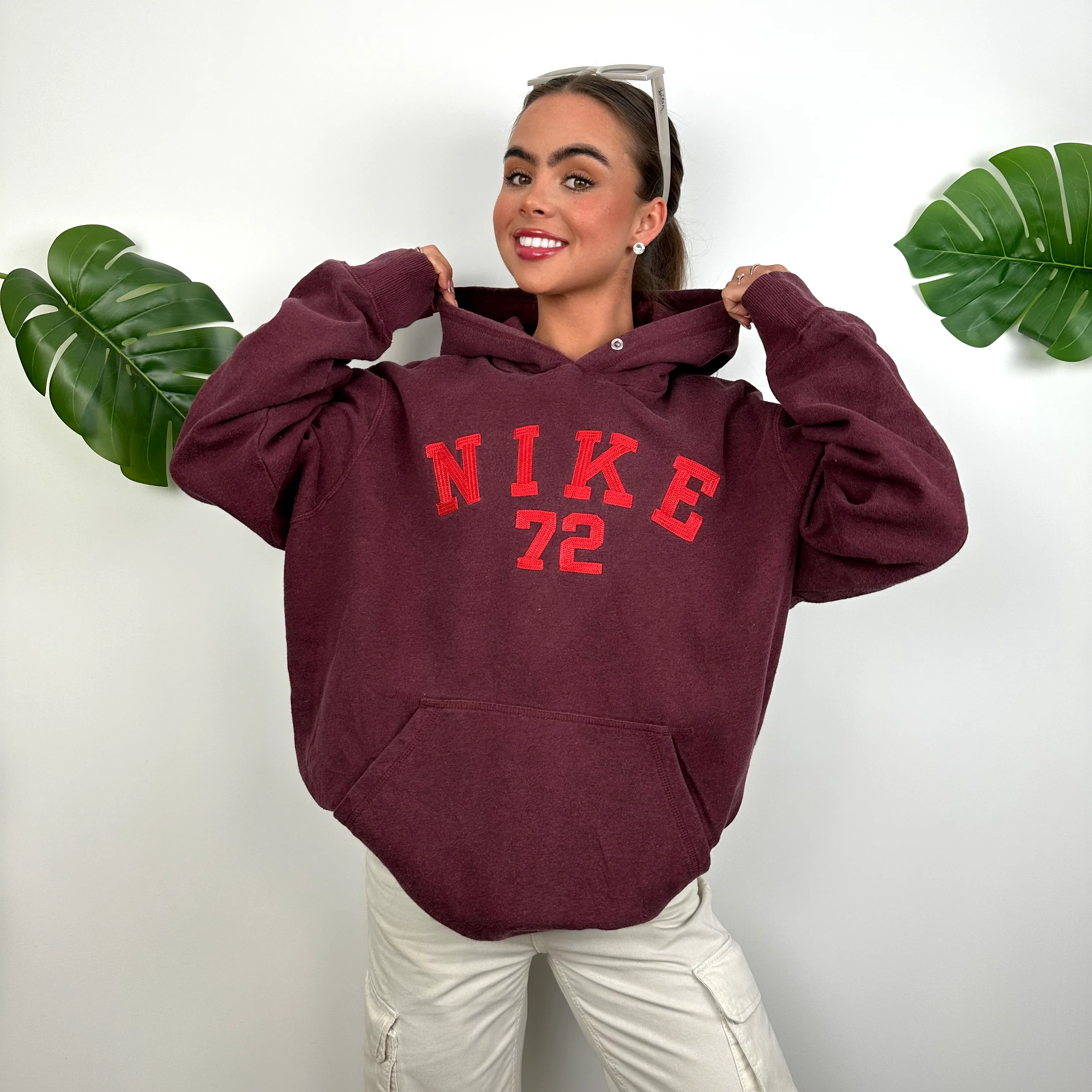 Nike Maroon Embroidered Spell Out Hoodie (L)