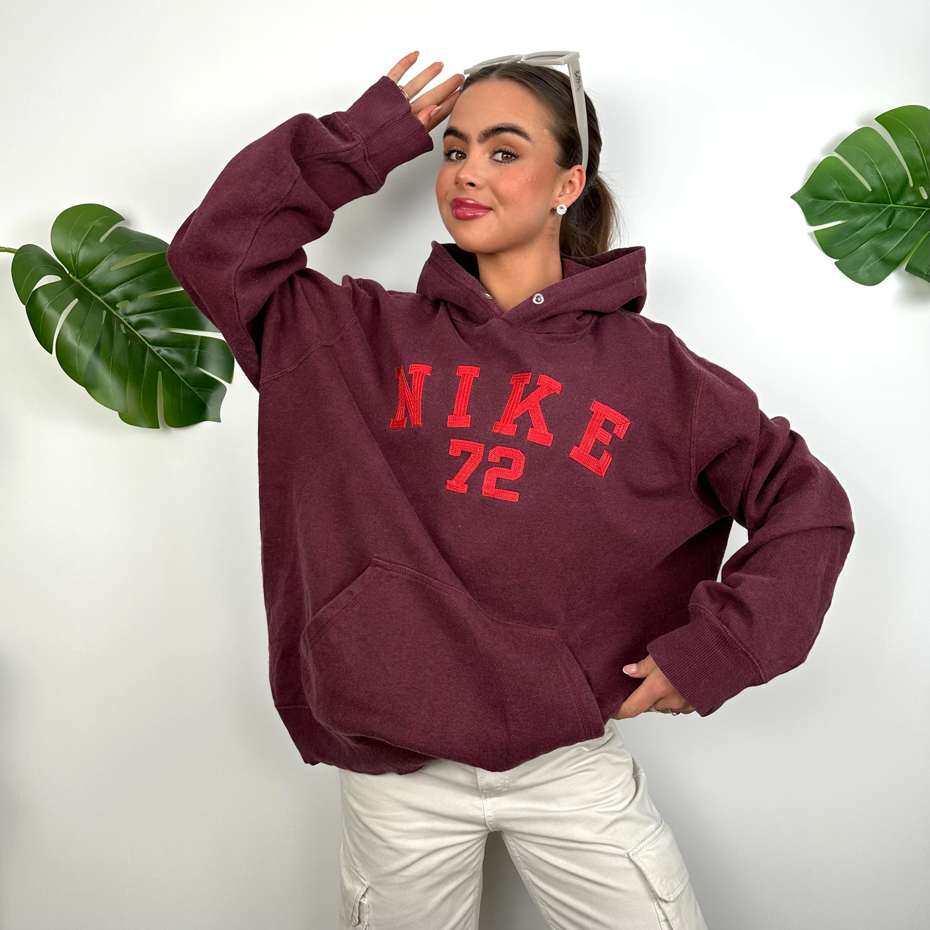 Nike Maroon Embroidered Spell Out Hoodie (L) - Image 2