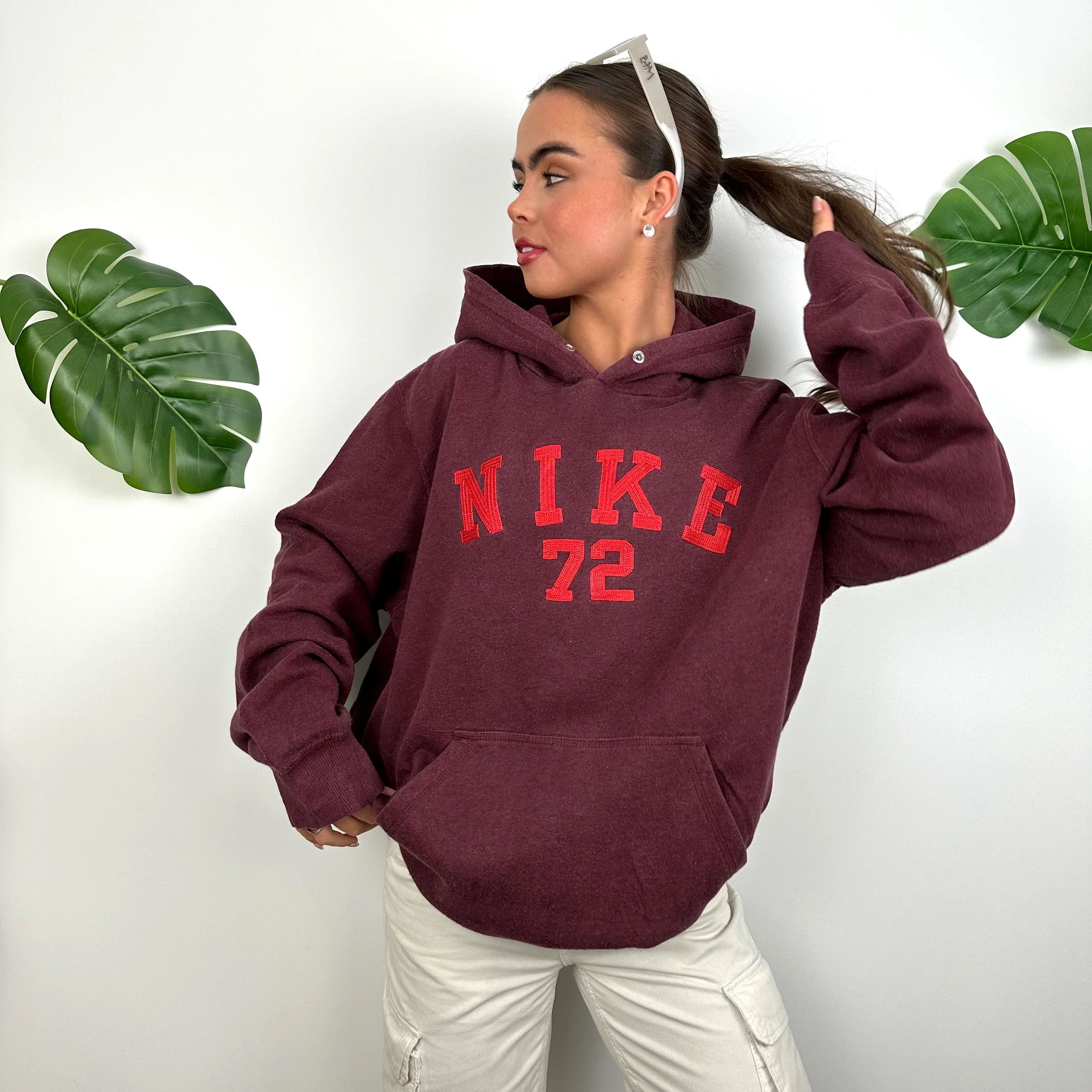 Nike Maroon Embroidered Spell Out Hoodie (L) - Image 3
