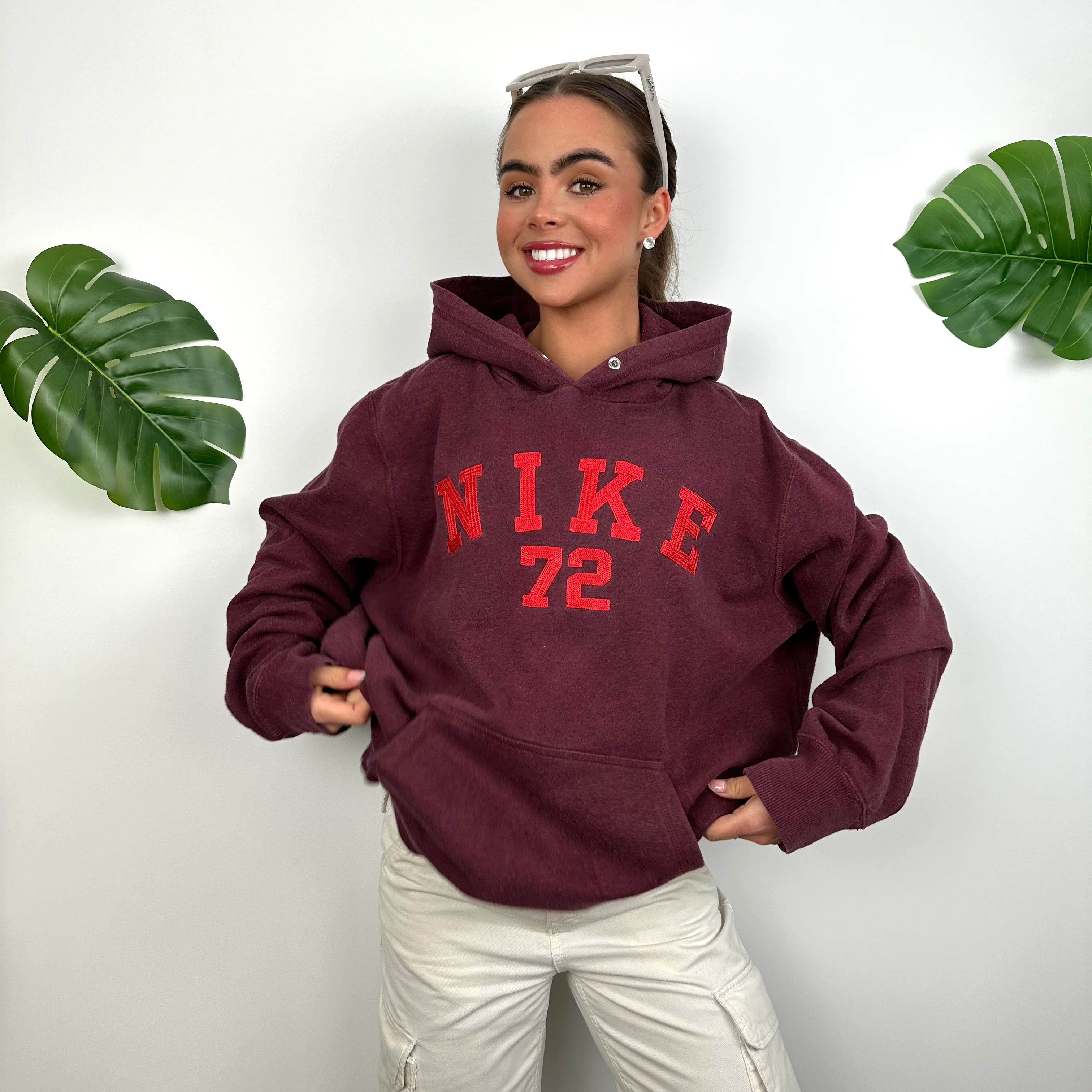 Nike Maroon Embroidered Spell Out Hoodie (L) - Image 4