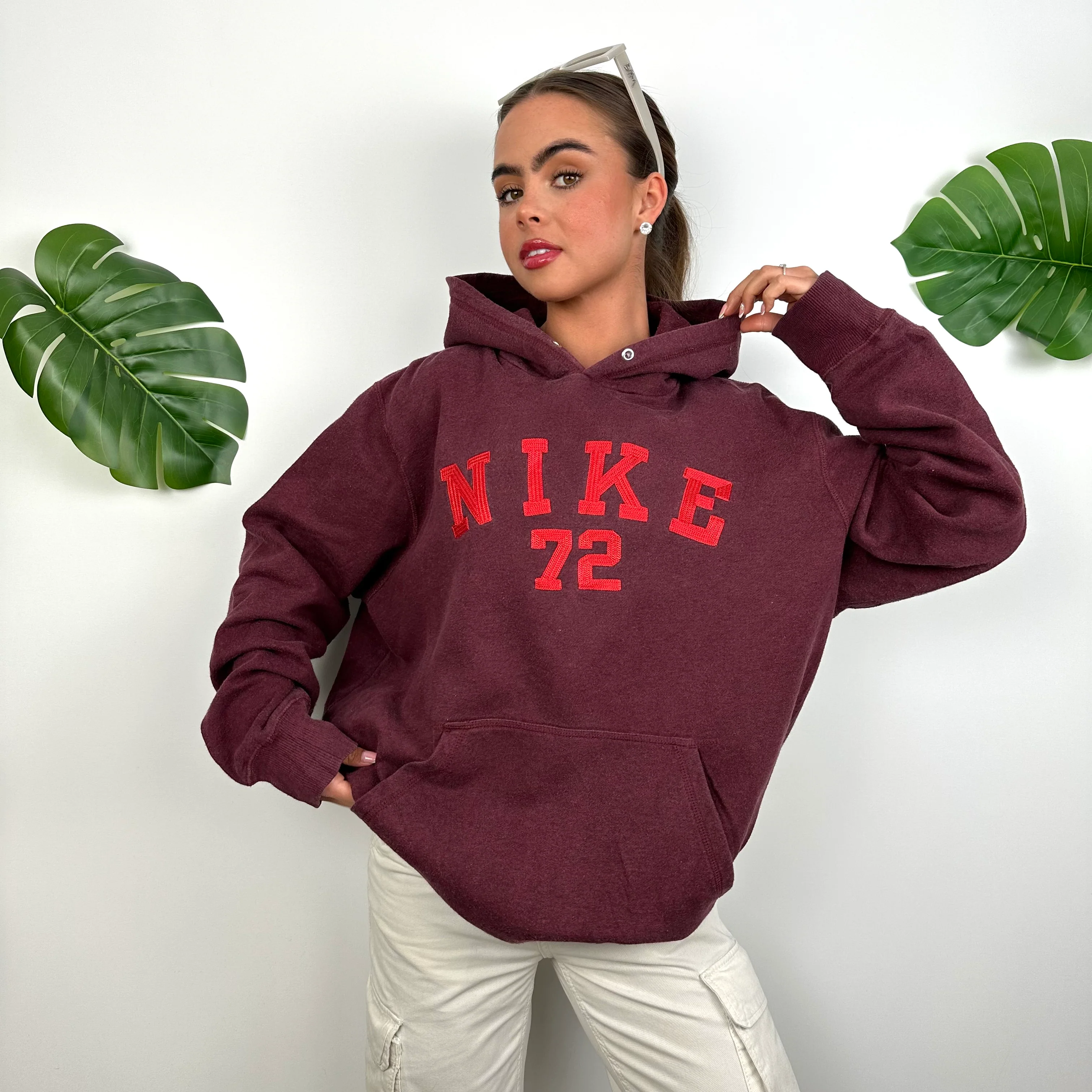 Nike Maroon Embroidered Spell Out Hoodie (L) - Image 5