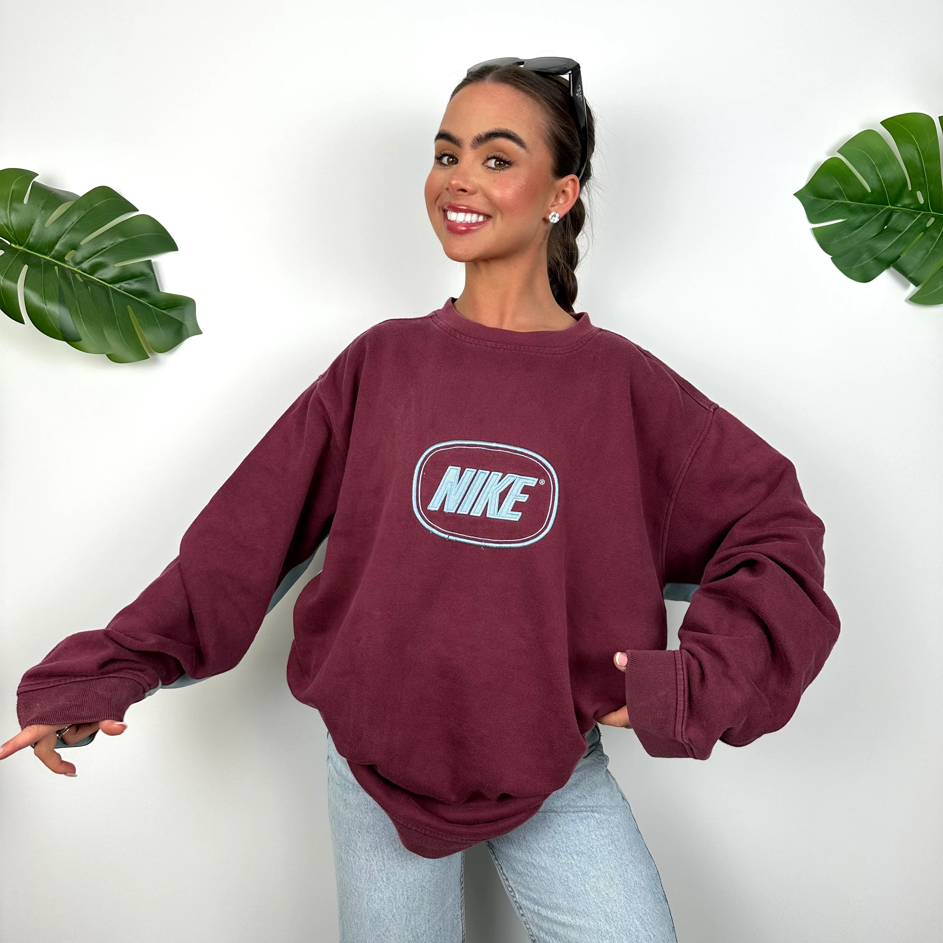 Nike Maroon Embroidered Spell Out Sweatshirt (XL)
