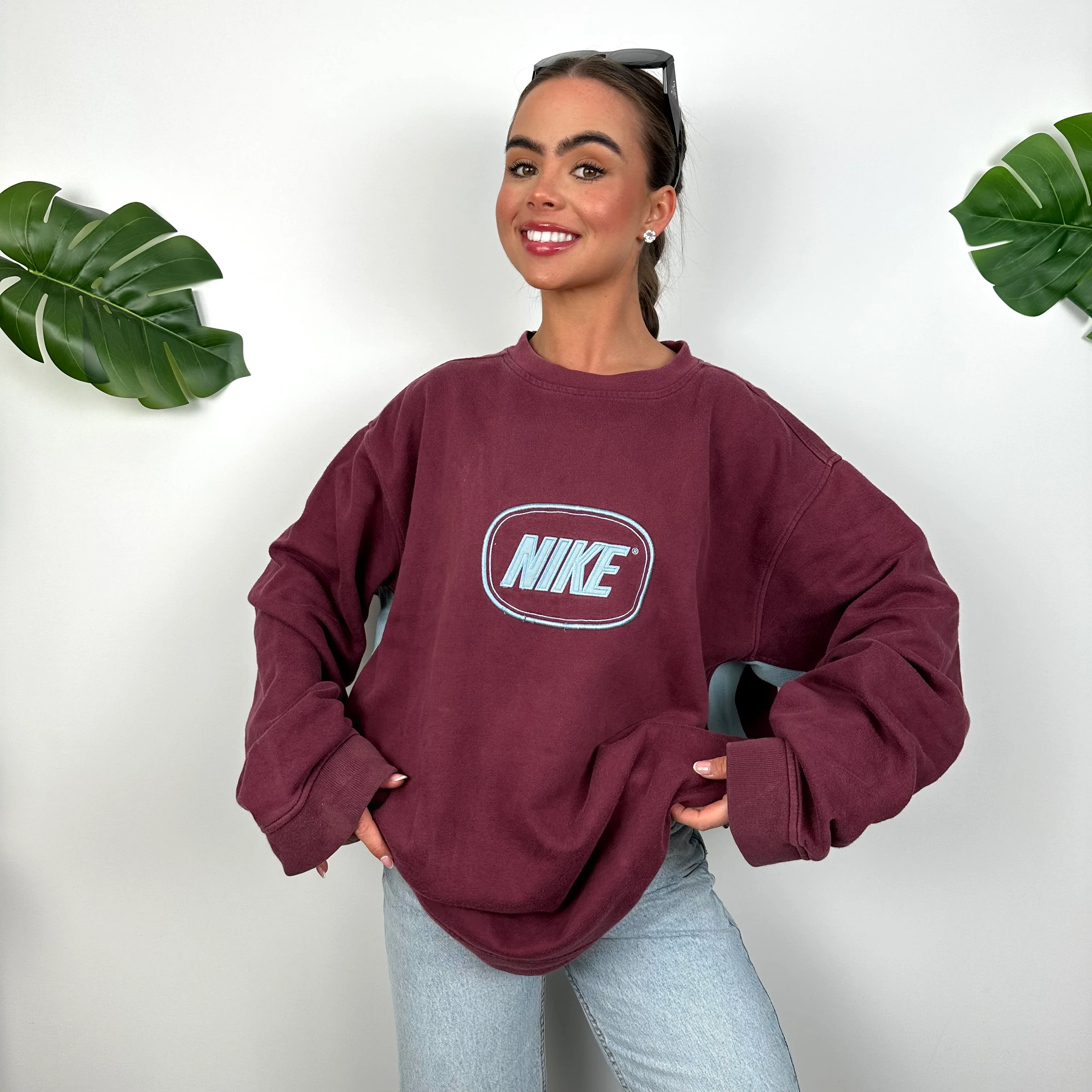 Nike Maroon Embroidered Spell Out Sweatshirt (XL) - Image 2