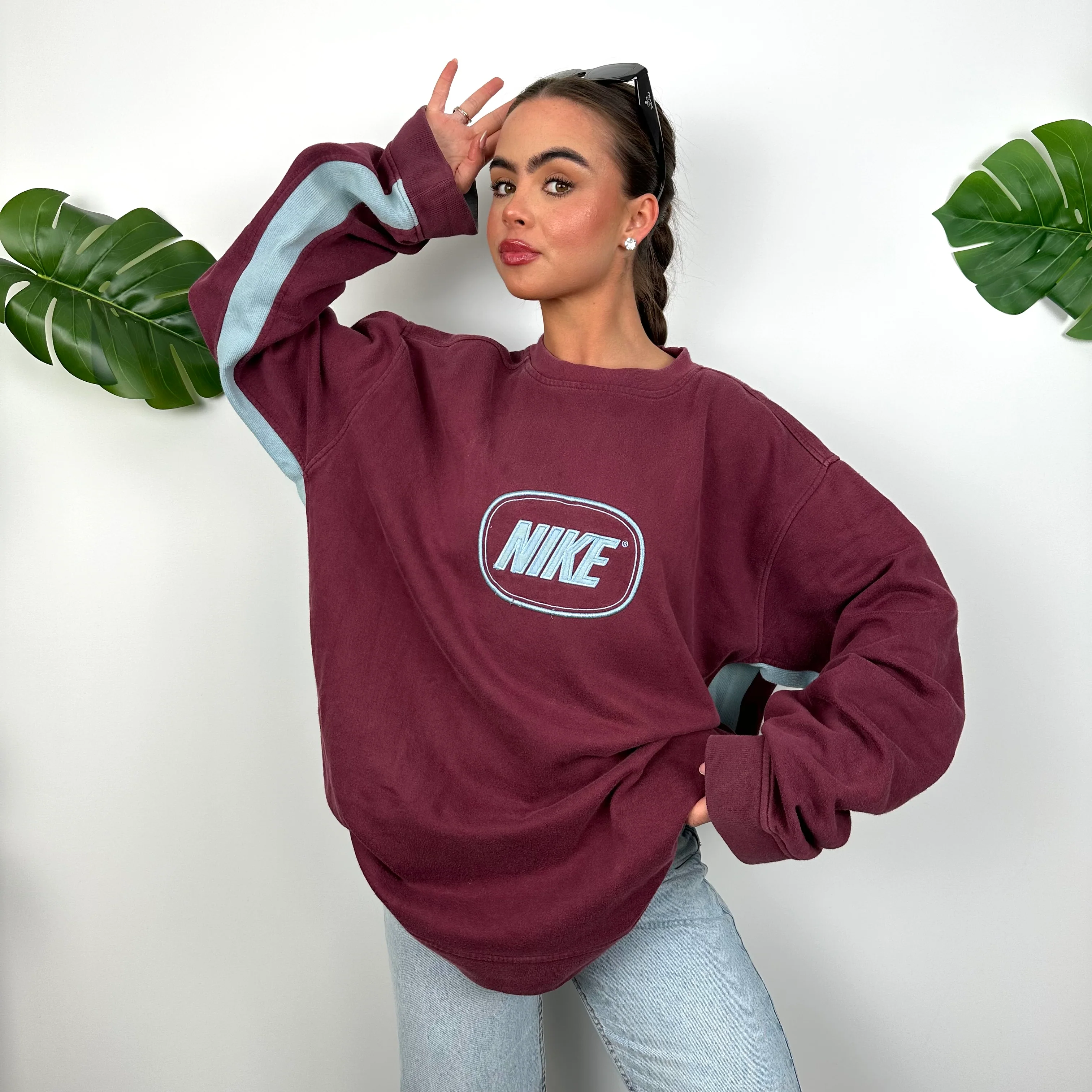 Nike Maroon Embroidered Spell Out Sweatshirt (XL) - Image 4