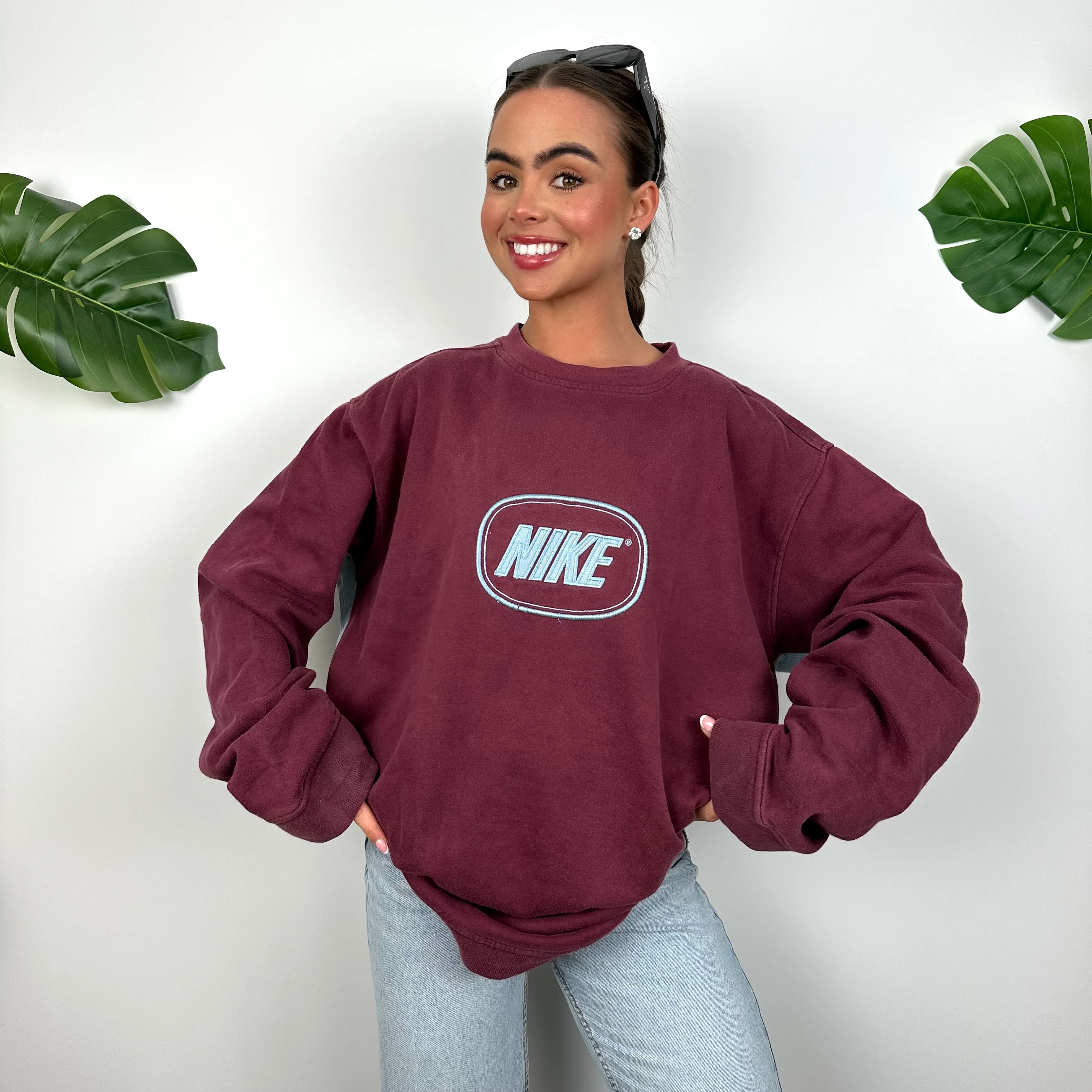 Nike Maroon Embroidered Spell Out Sweatshirt (XL) - Image 5