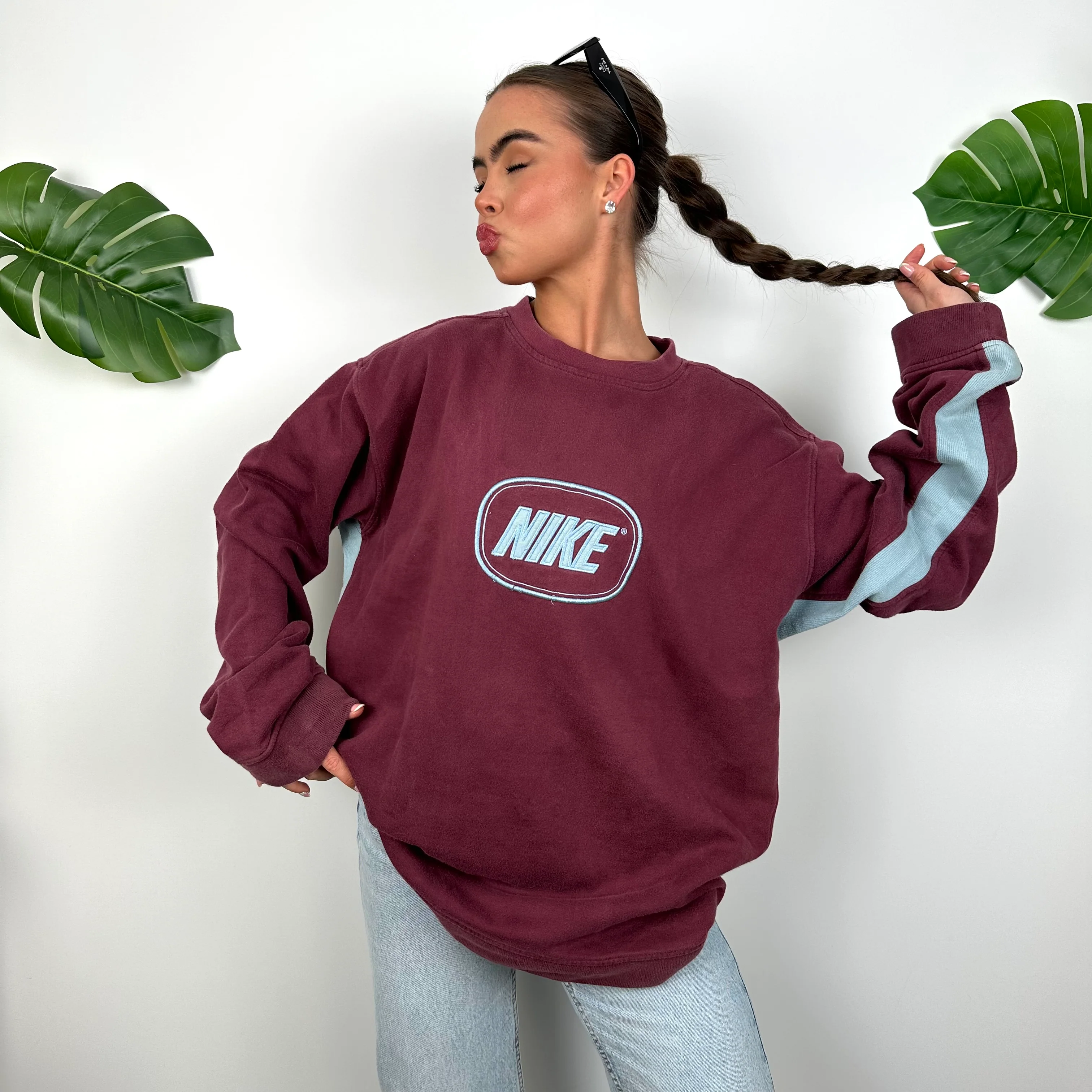 Nike Maroon Embroidered Spell Out Sweatshirt (XL) - Image 6