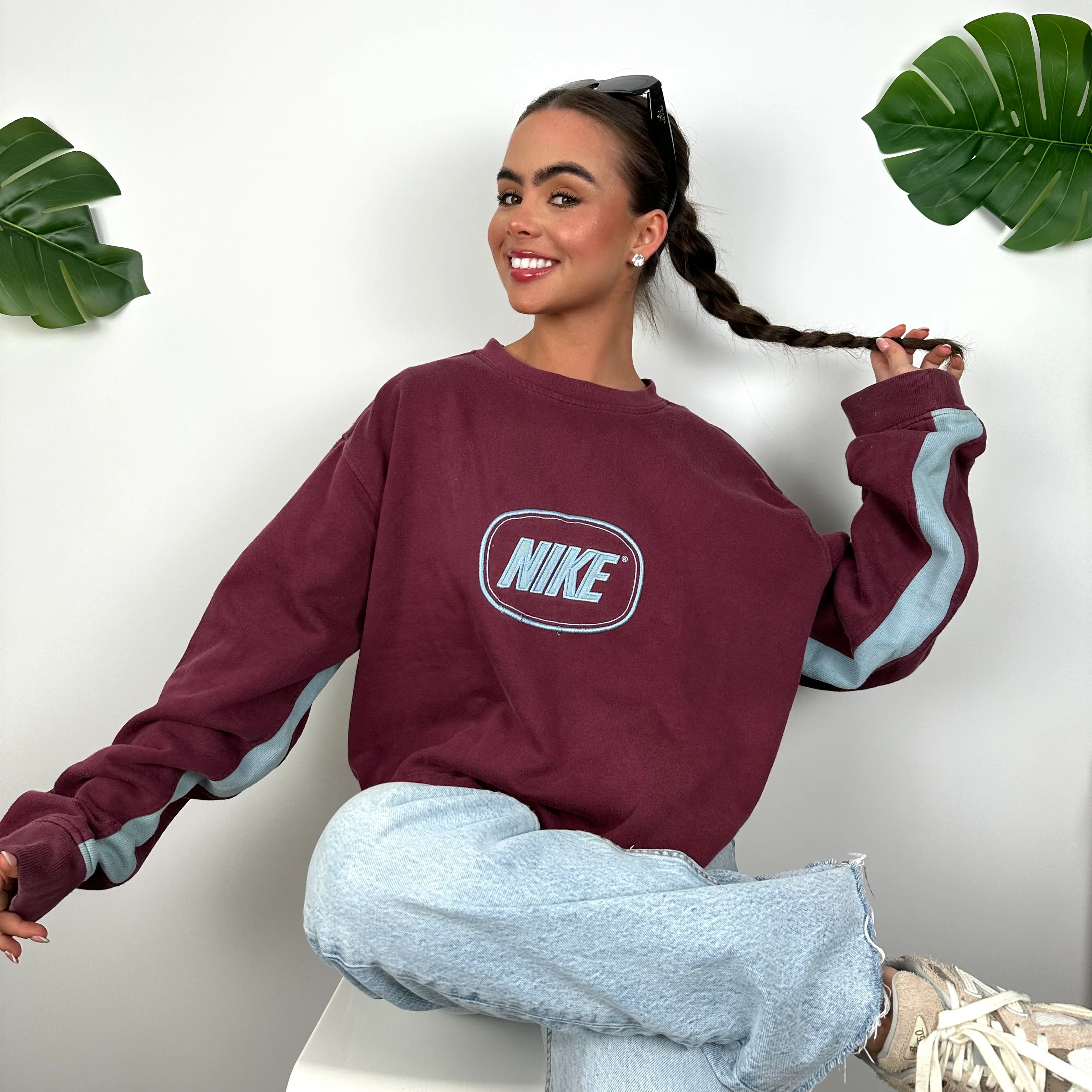 Nike Maroon Embroidered Spell Out Sweatshirt (XL) - Image 7