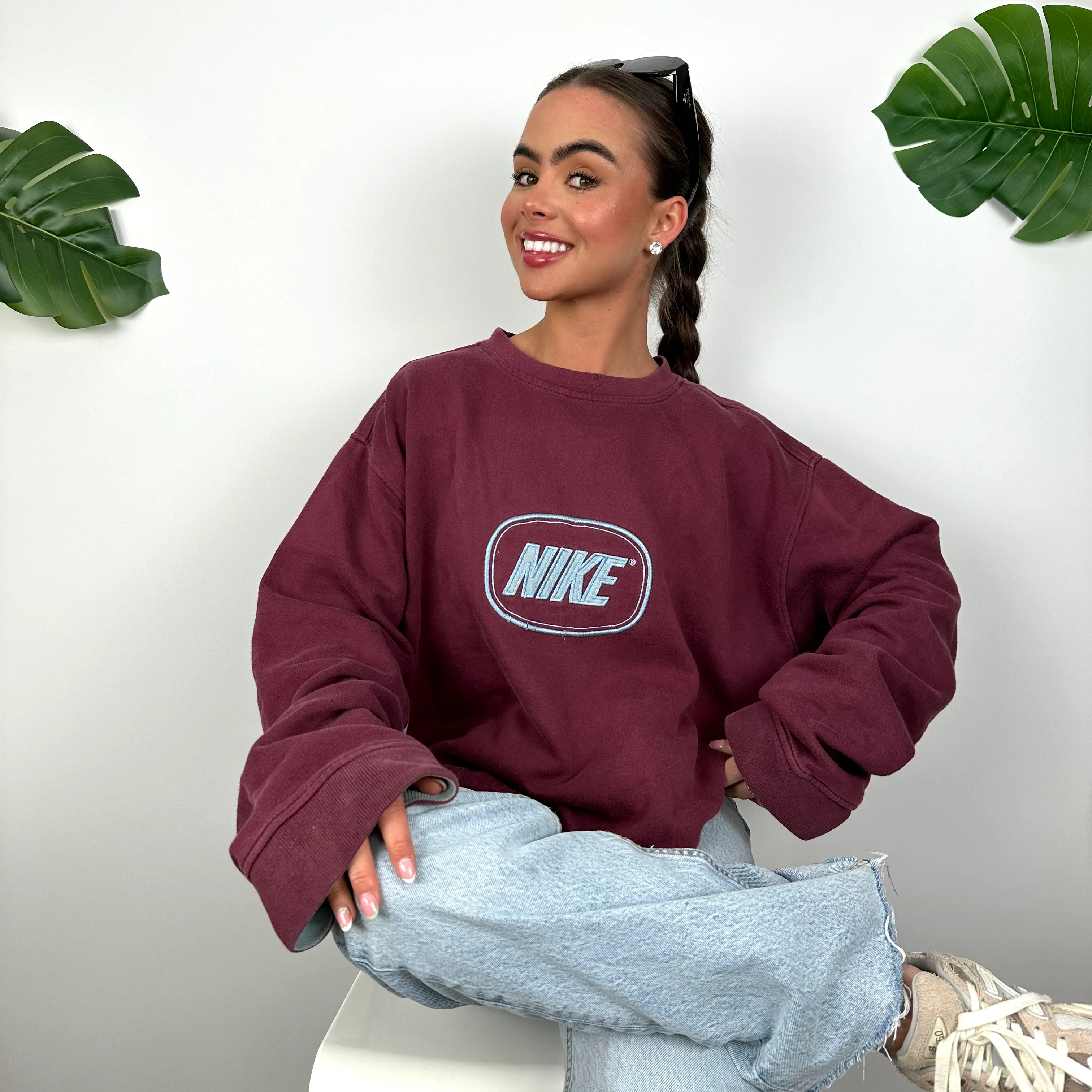 Nike Maroon Embroidered Spell Out Sweatshirt (XL) - Image 8