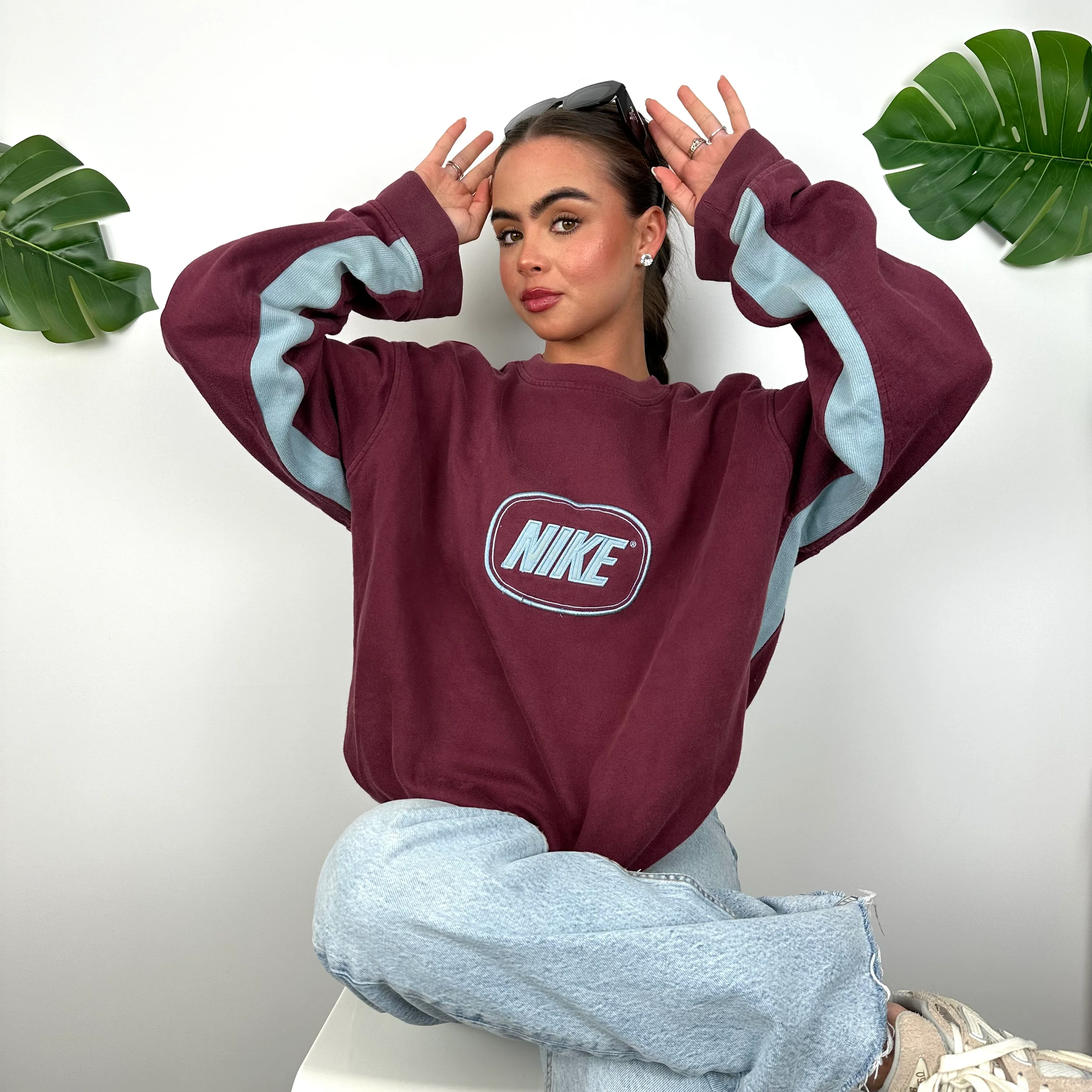 Nike Maroon Embroidered Spell Out Sweatshirt (XL) - Image 9