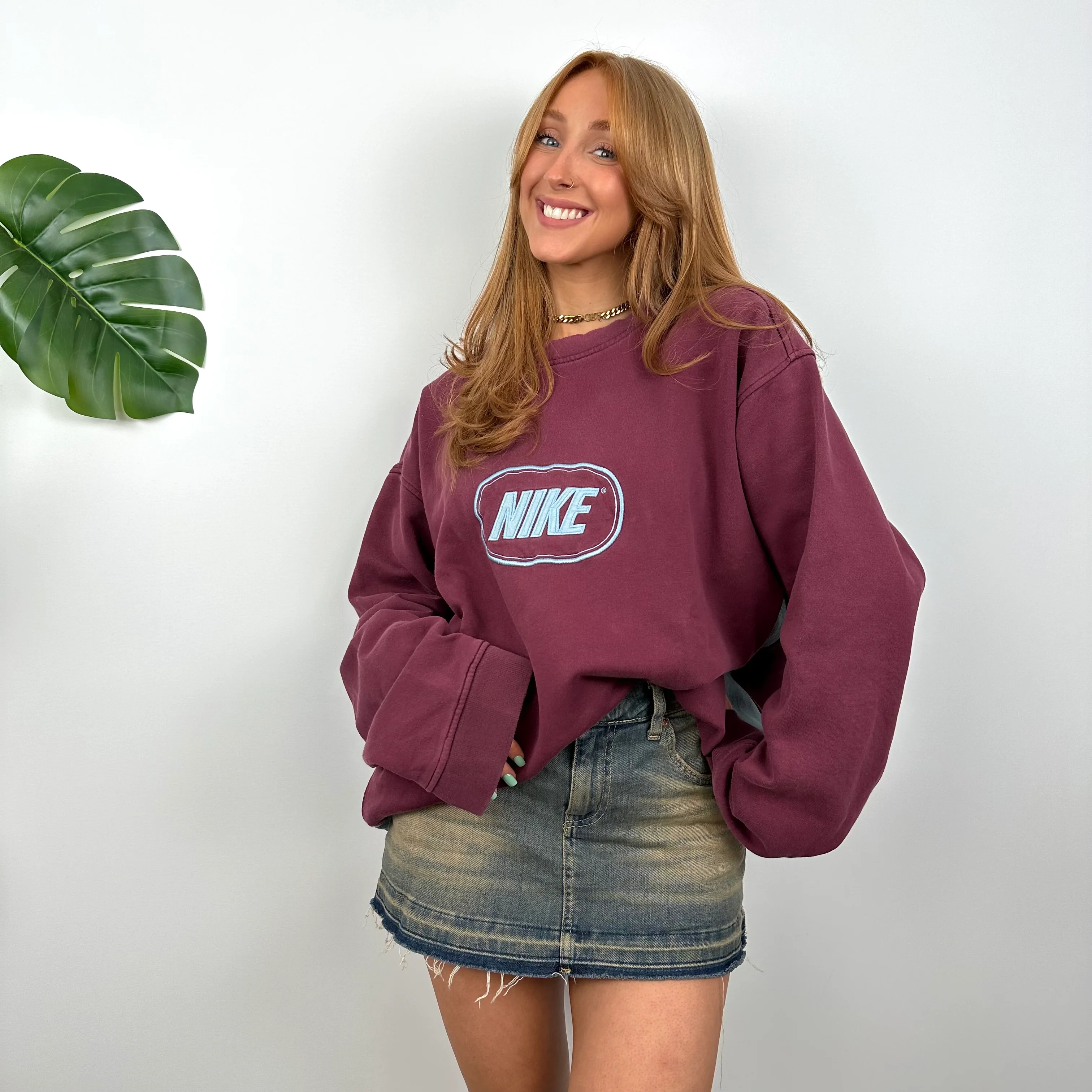 Nike Maroon Embroidered Spell Out Sweatshirt (XXL) - Image 2