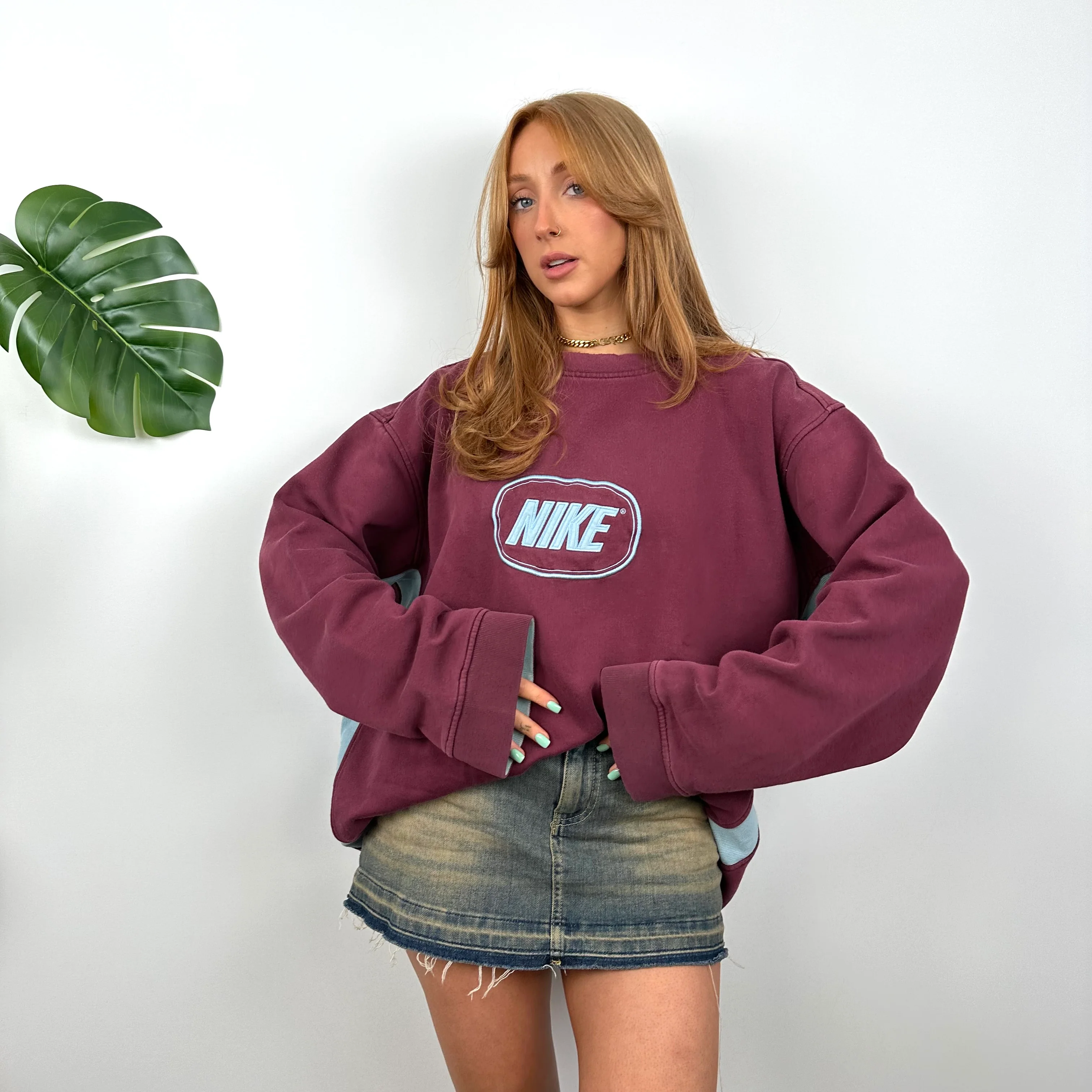 Nike Maroon Embroidered Spell Out Sweatshirt (XXL) - Image 5
