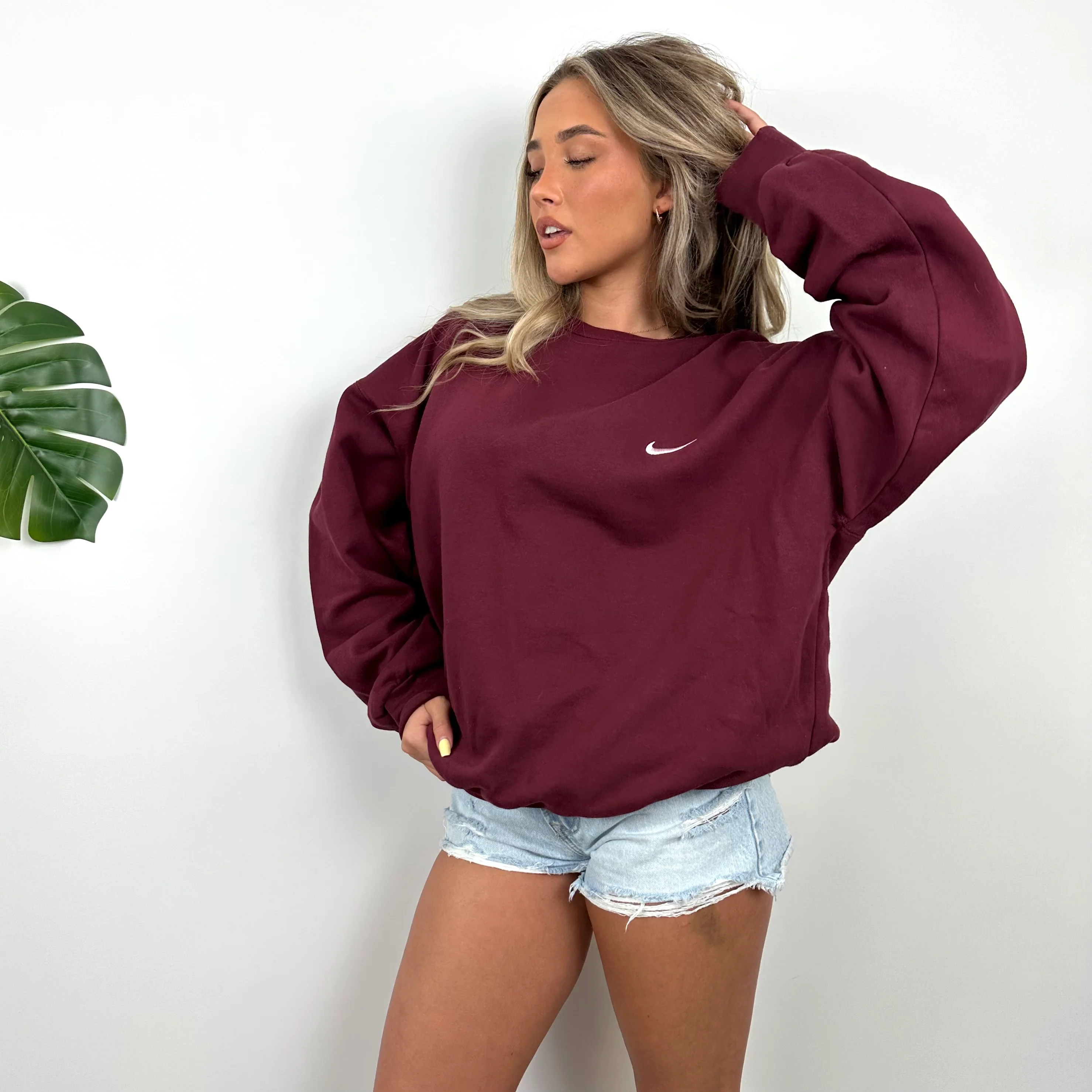 Nike Maroon Embroidered Swoosh Sweatshirt (L) - Image 4