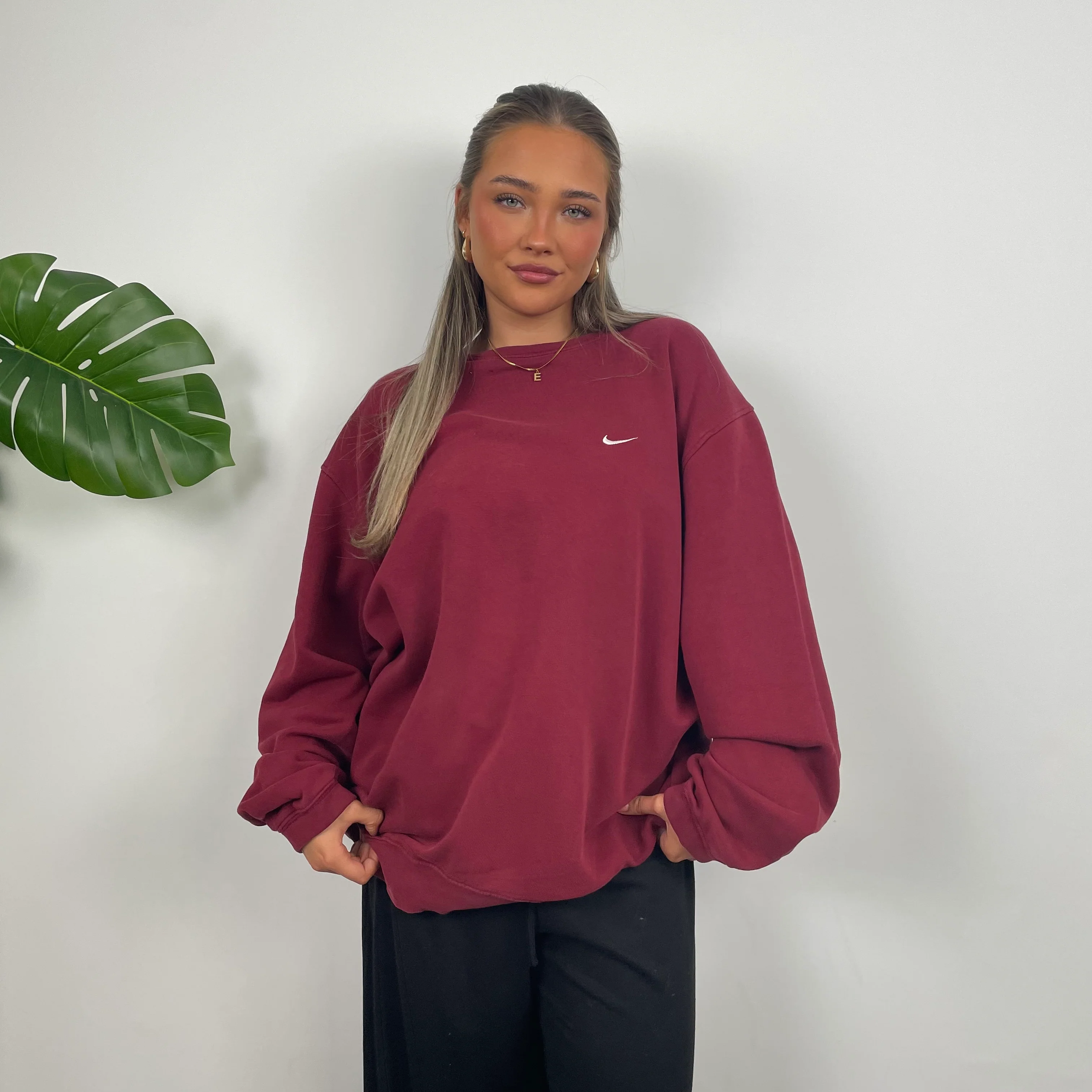 Nike Maroon Embroidered Swoosh Sweatshirt (XL) - Image 2