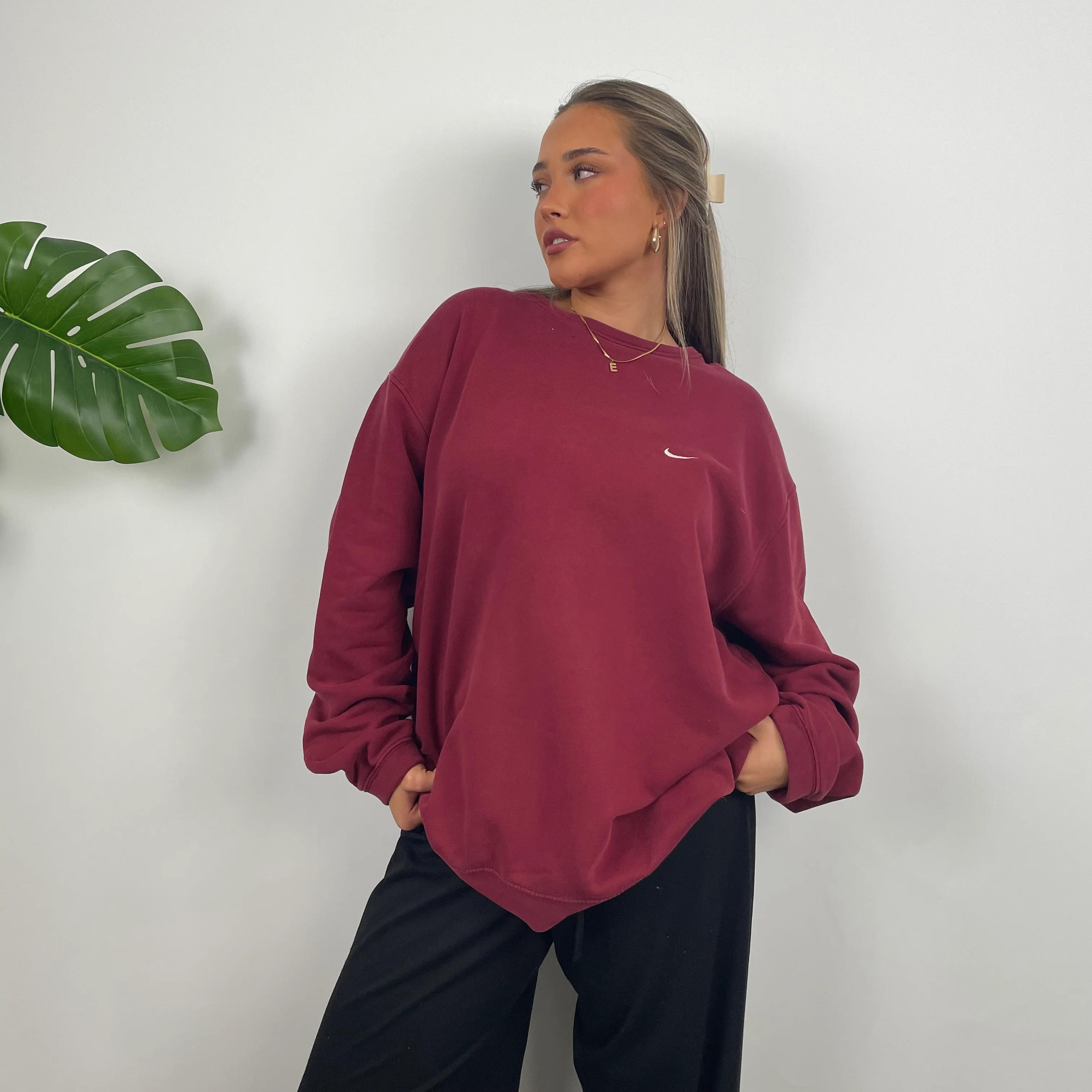 Nike Maroon Embroidered Swoosh Sweatshirt (XL) - Image 5