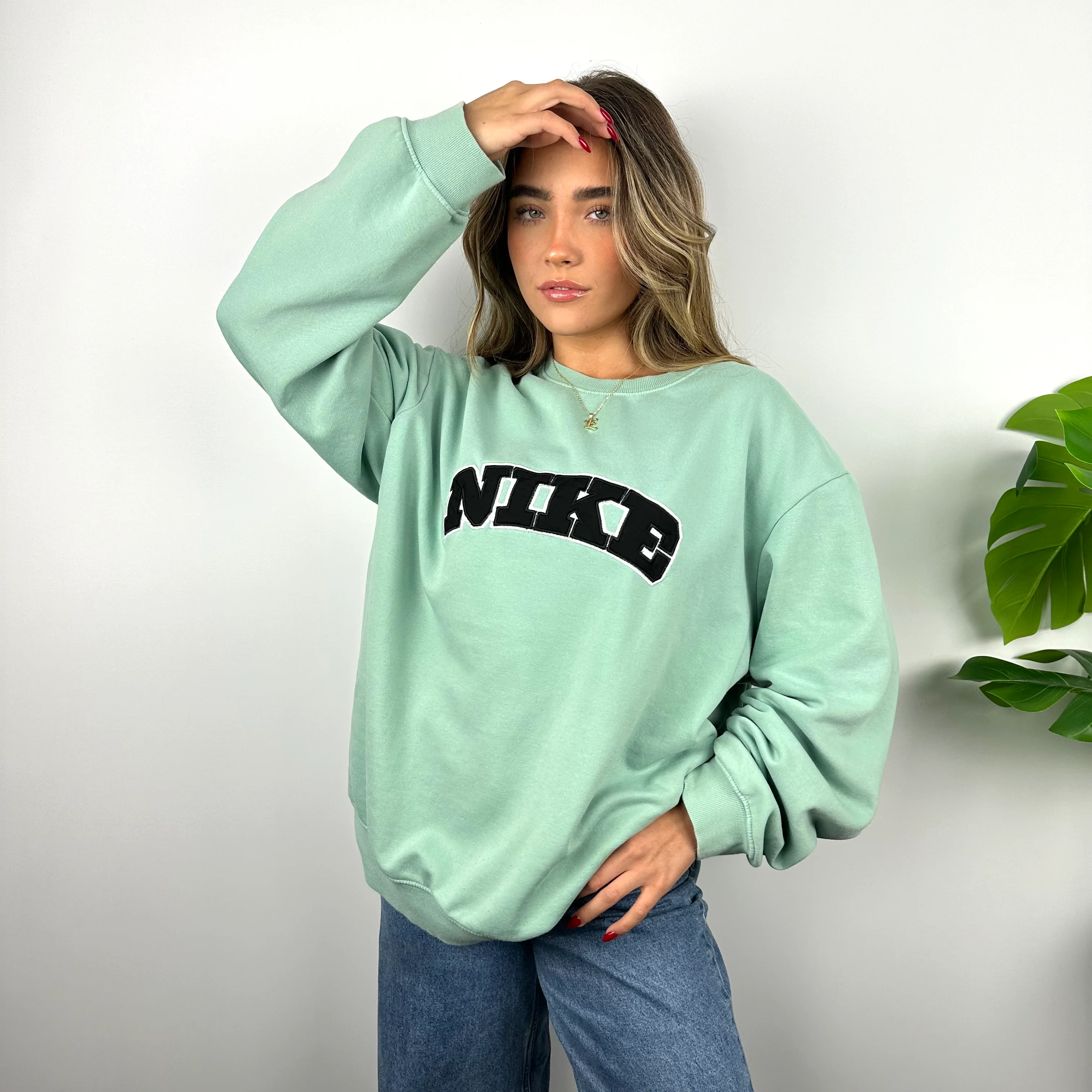 Nike Mint Green Embroidered Spell Out Sweatshirt (L) - Image 3