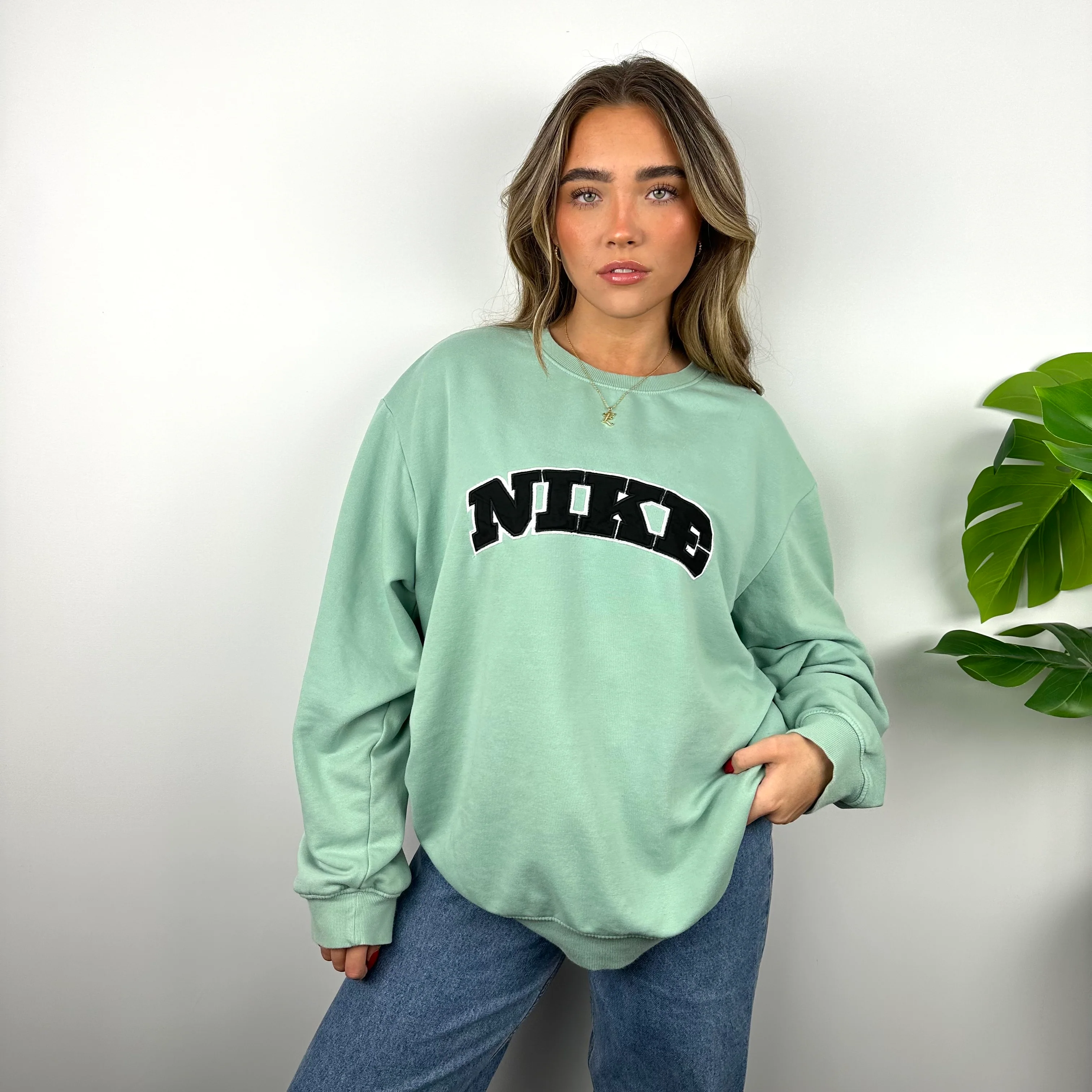 Nike Mint Green Embroidered Spell Out Sweatshirt (L) - Image 5