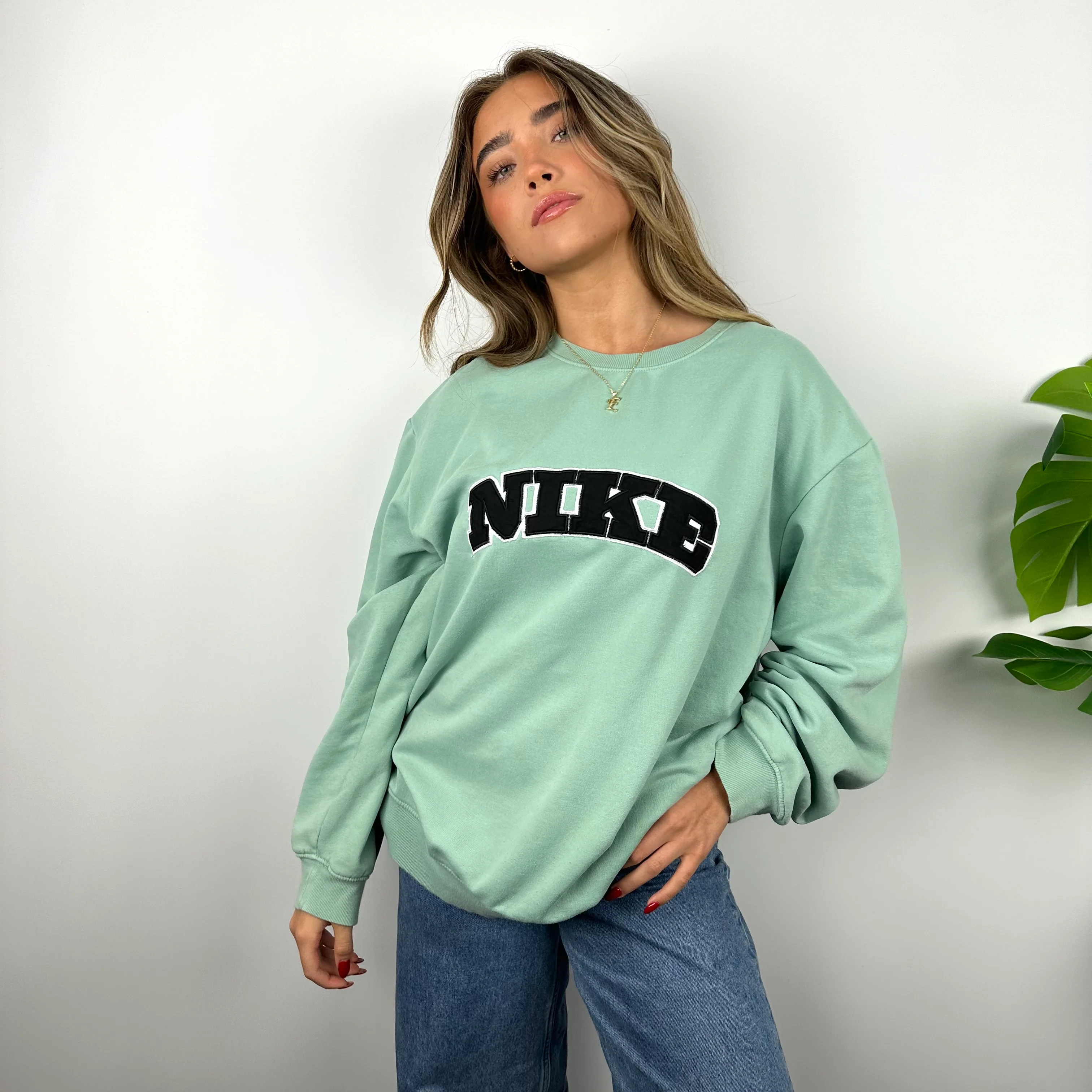 Nike Mint Green Embroidered Spell Out Sweatshirt (L) - Image 6
