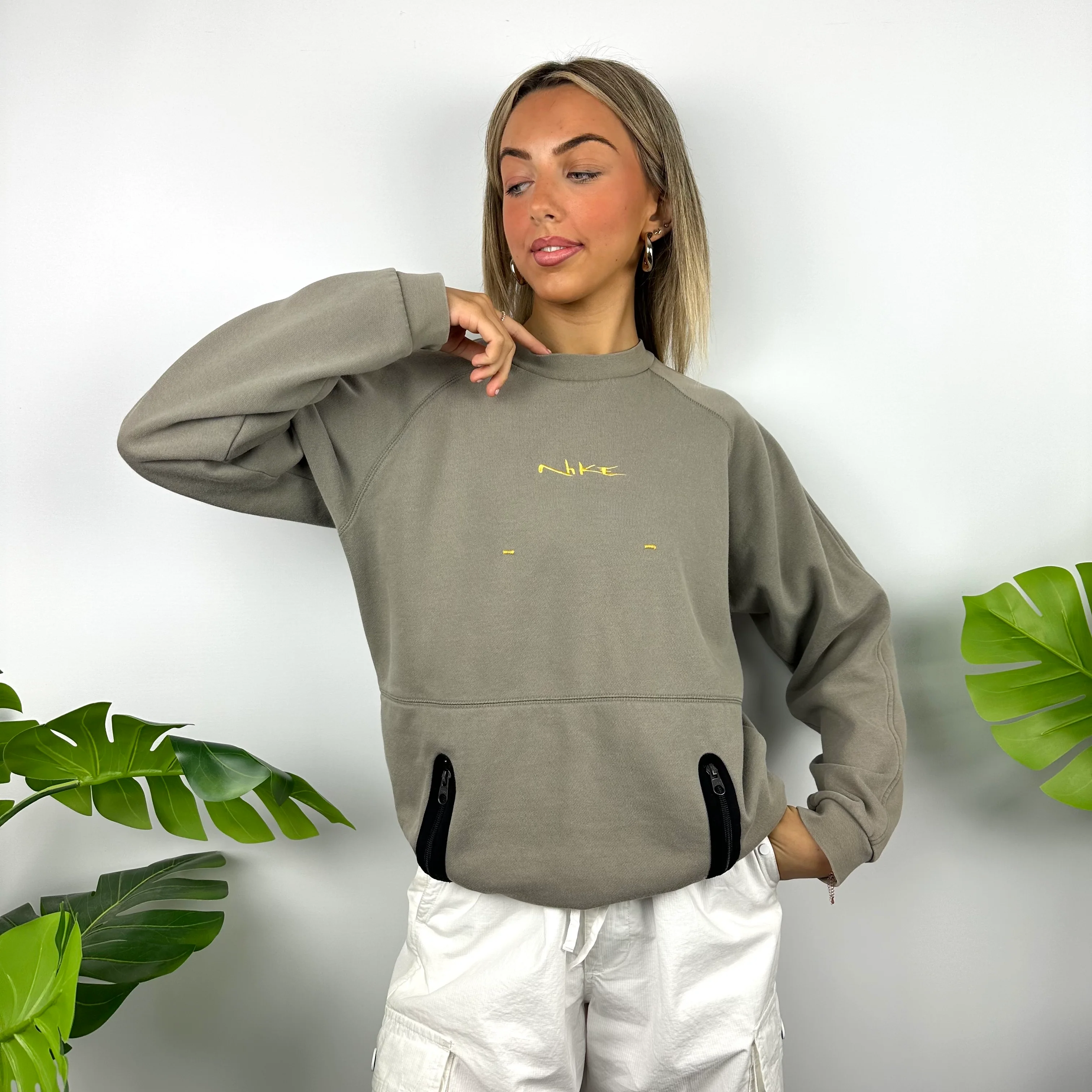 Nike Mocha Brown Embroidered Spell Out Sweatshirt (S) - Image 2