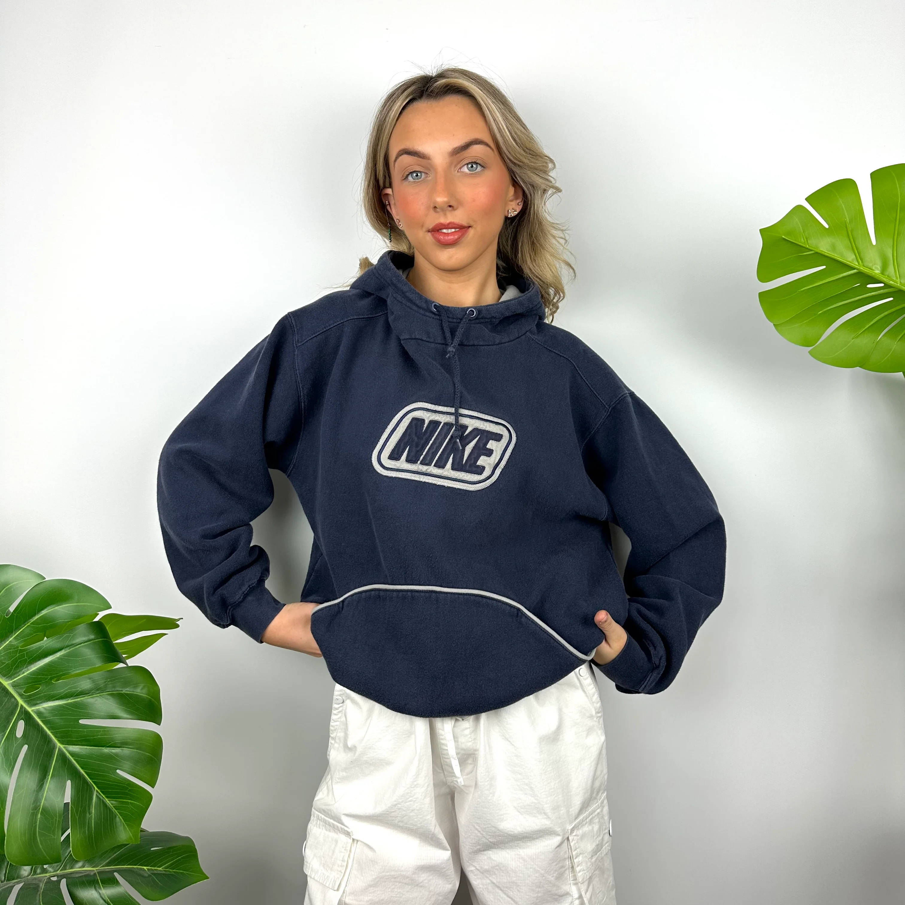 Nike Navy Embroidered Spell Out Hoodie (S) - Image 3