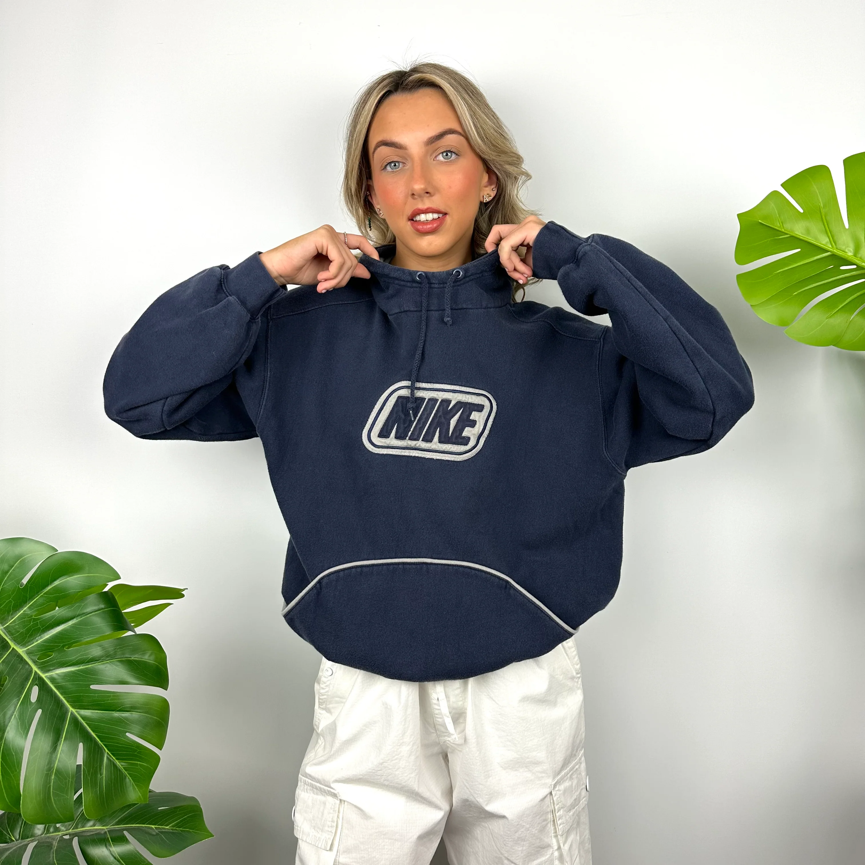 Nike Navy Embroidered Spell Out Hoodie (S) - Image 5