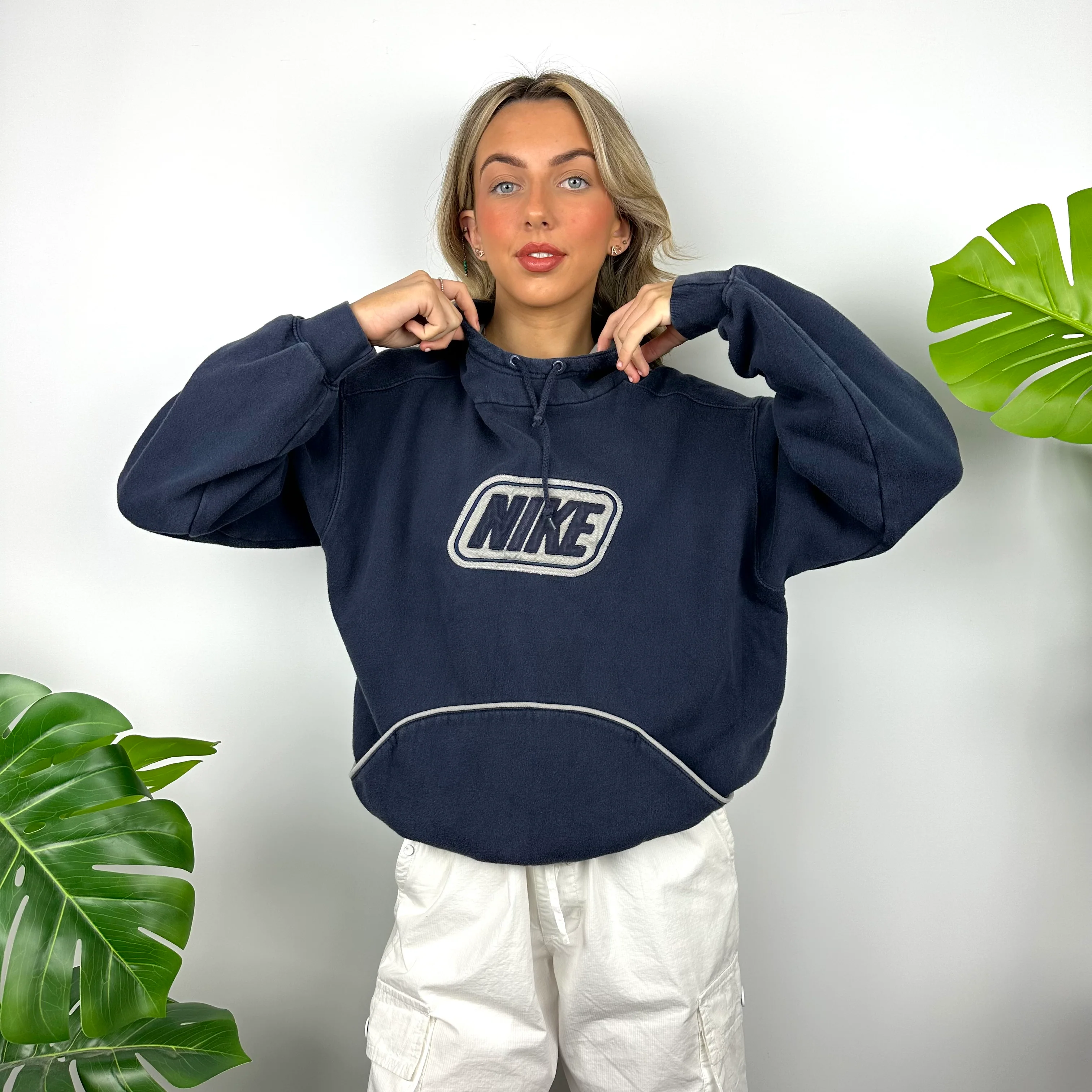 Nike Navy Embroidered Spell Out Hoodie (S) - Image 6