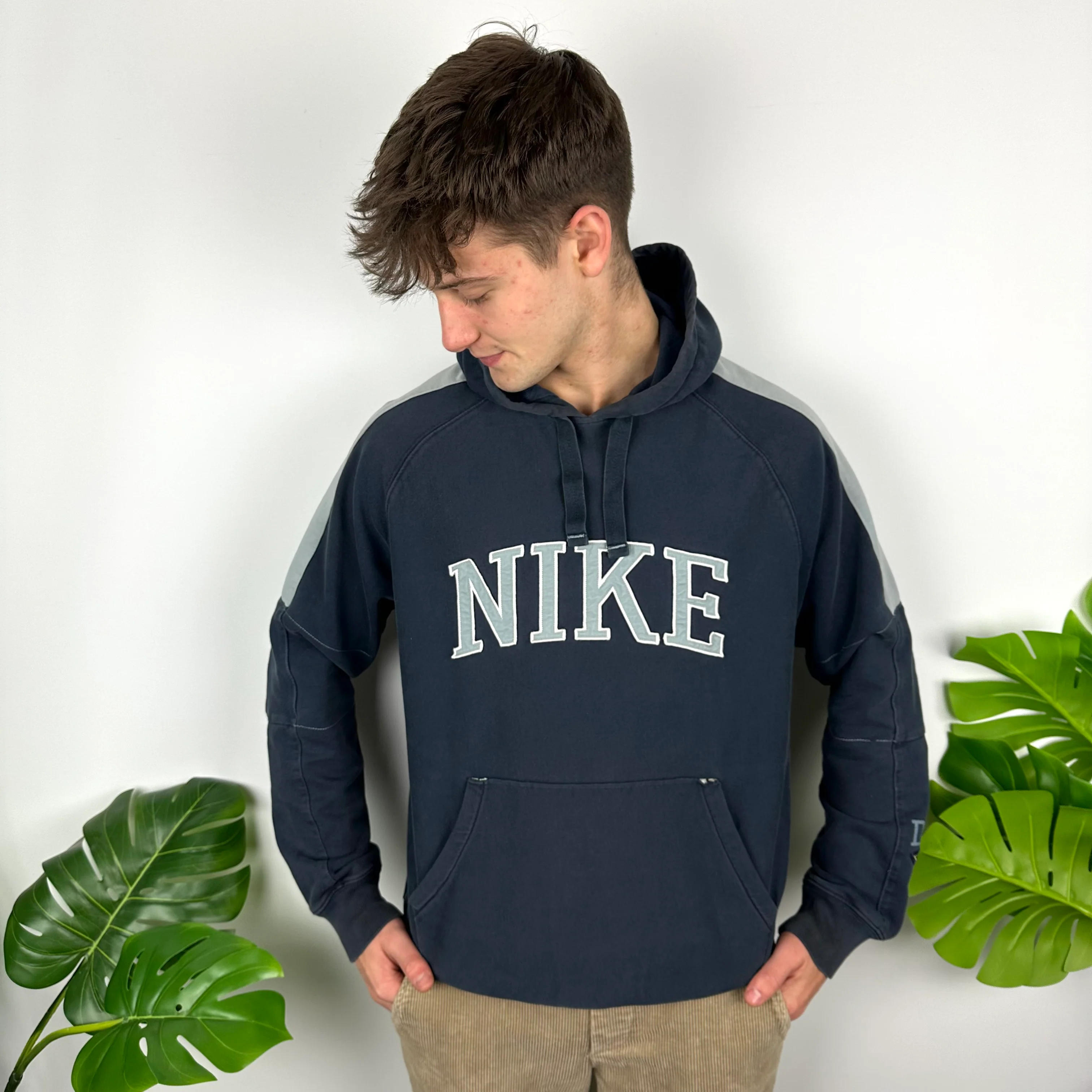 Nike Navy Embroidered Spell Out Hoodie (L) - Image 2