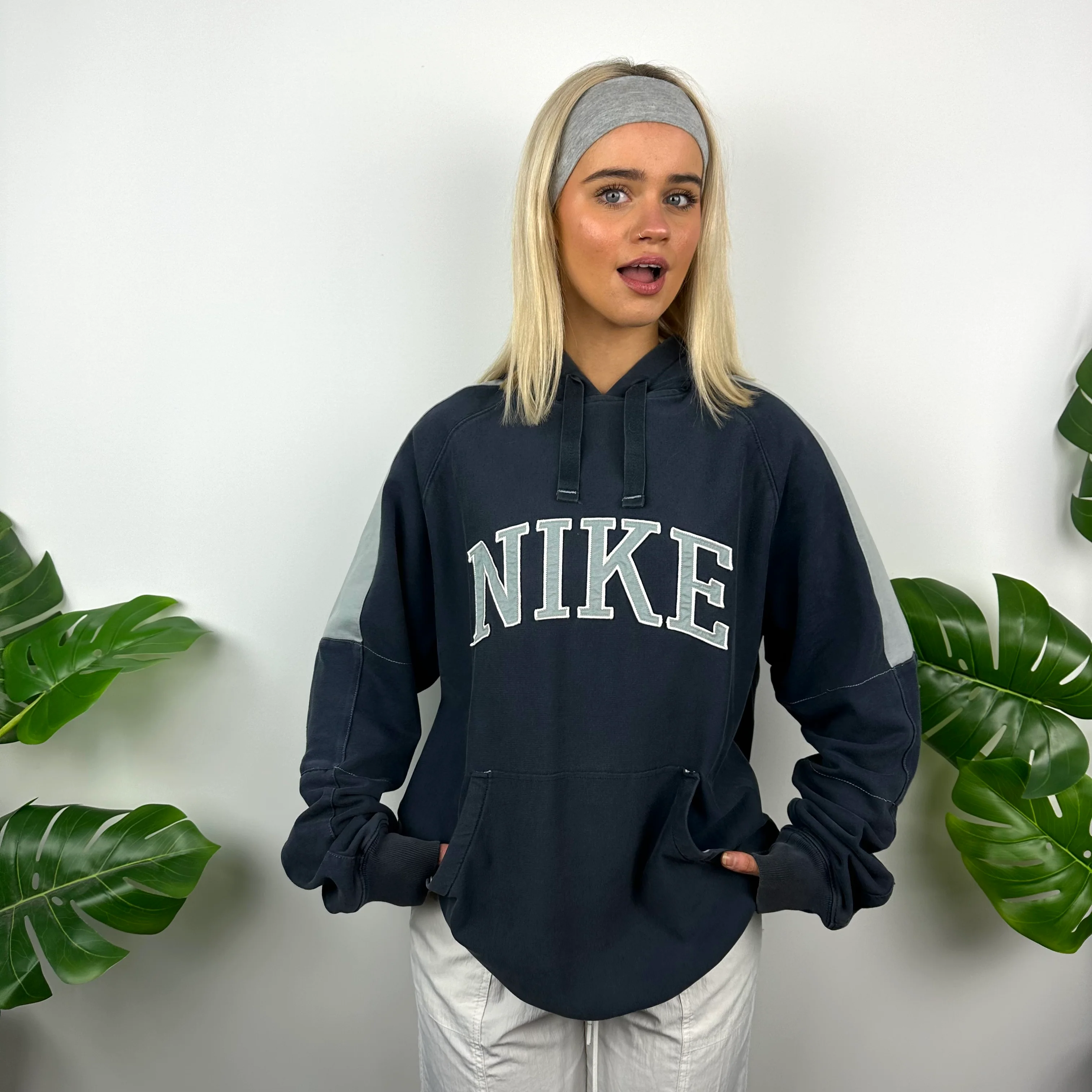 Nike Navy Embroidered Spell Out Hoodie (L) - Image 5