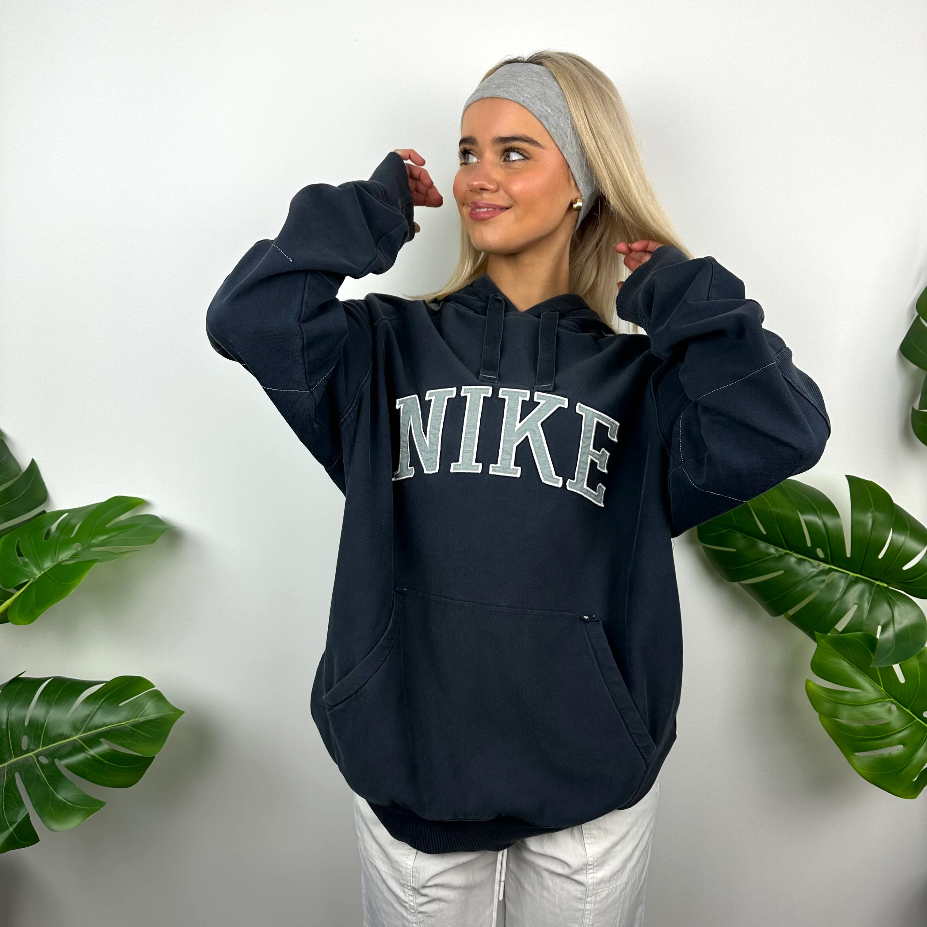 Nike Navy Embroidered Spell Out Hoodie (L) - Image 6