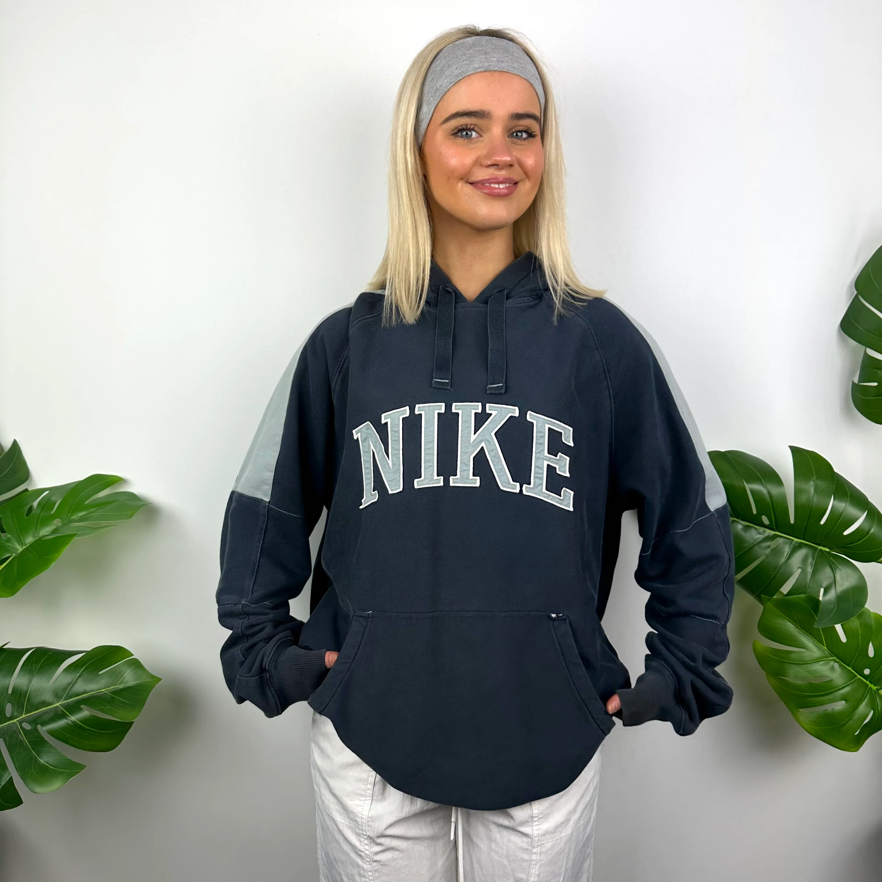 Nike Navy Embroidered Spell Out Hoodie (L) - Image 7