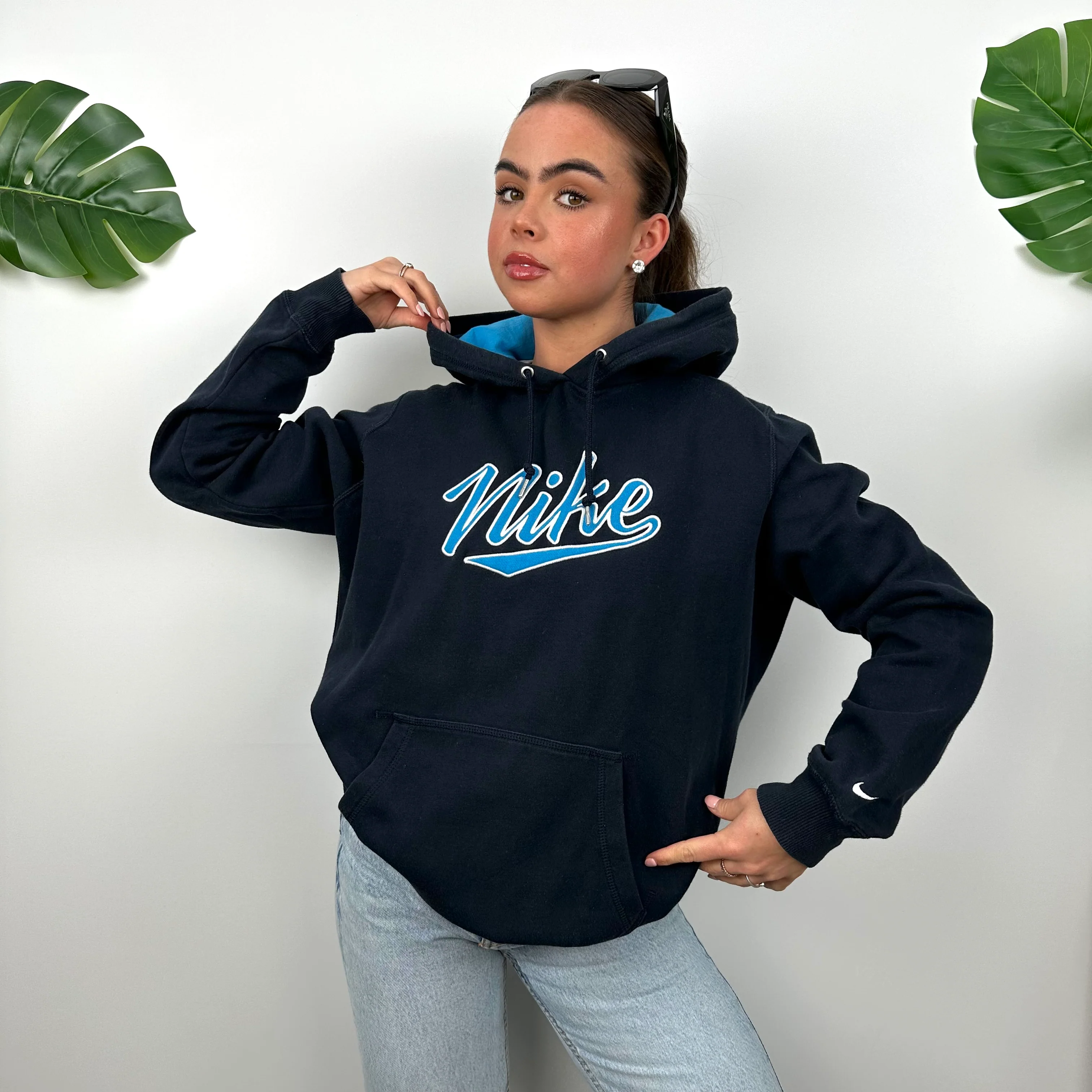 Nike Navy Embroidered Spell Out Hoodie (M) - Image 5