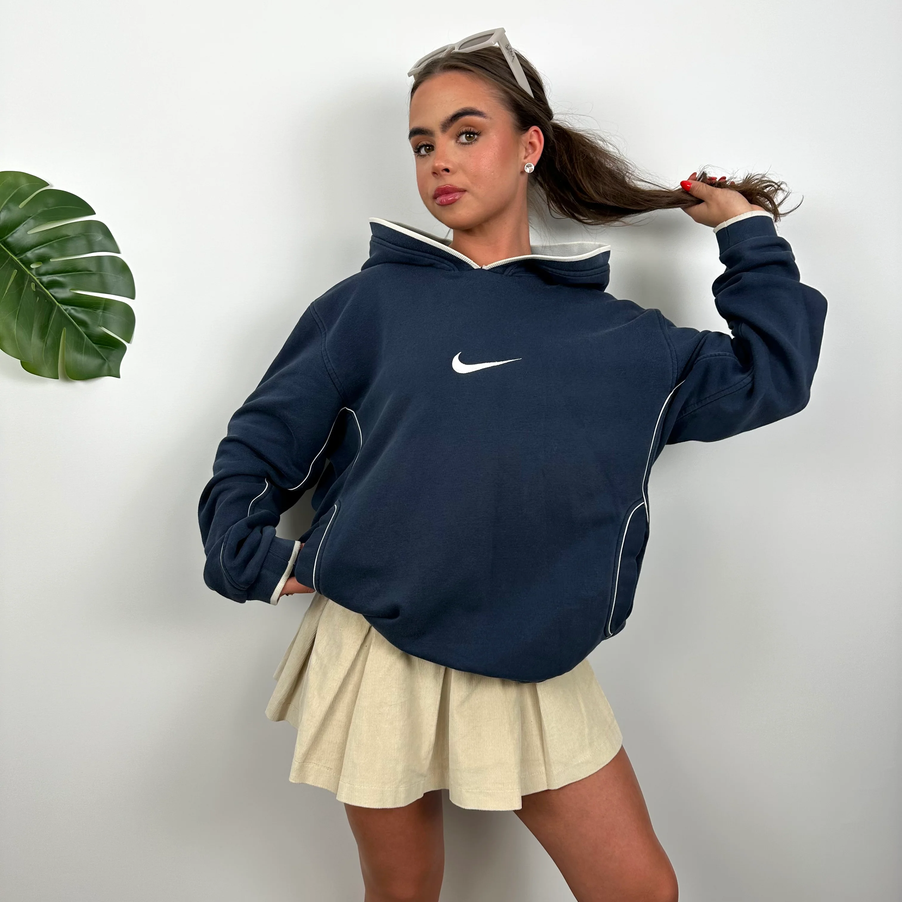 Nike Navy Embroidered Swoosh Hoodie (L) - Image 2