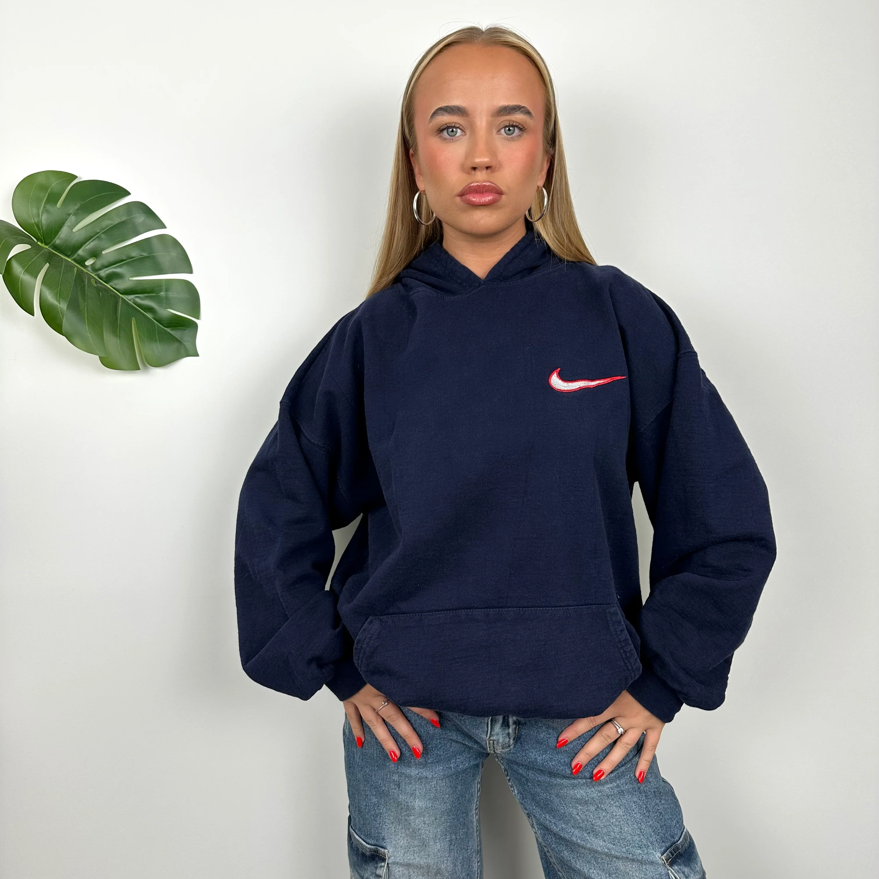 Nike Navy Embroidered Spell Out Hoodie (L) - Image 2