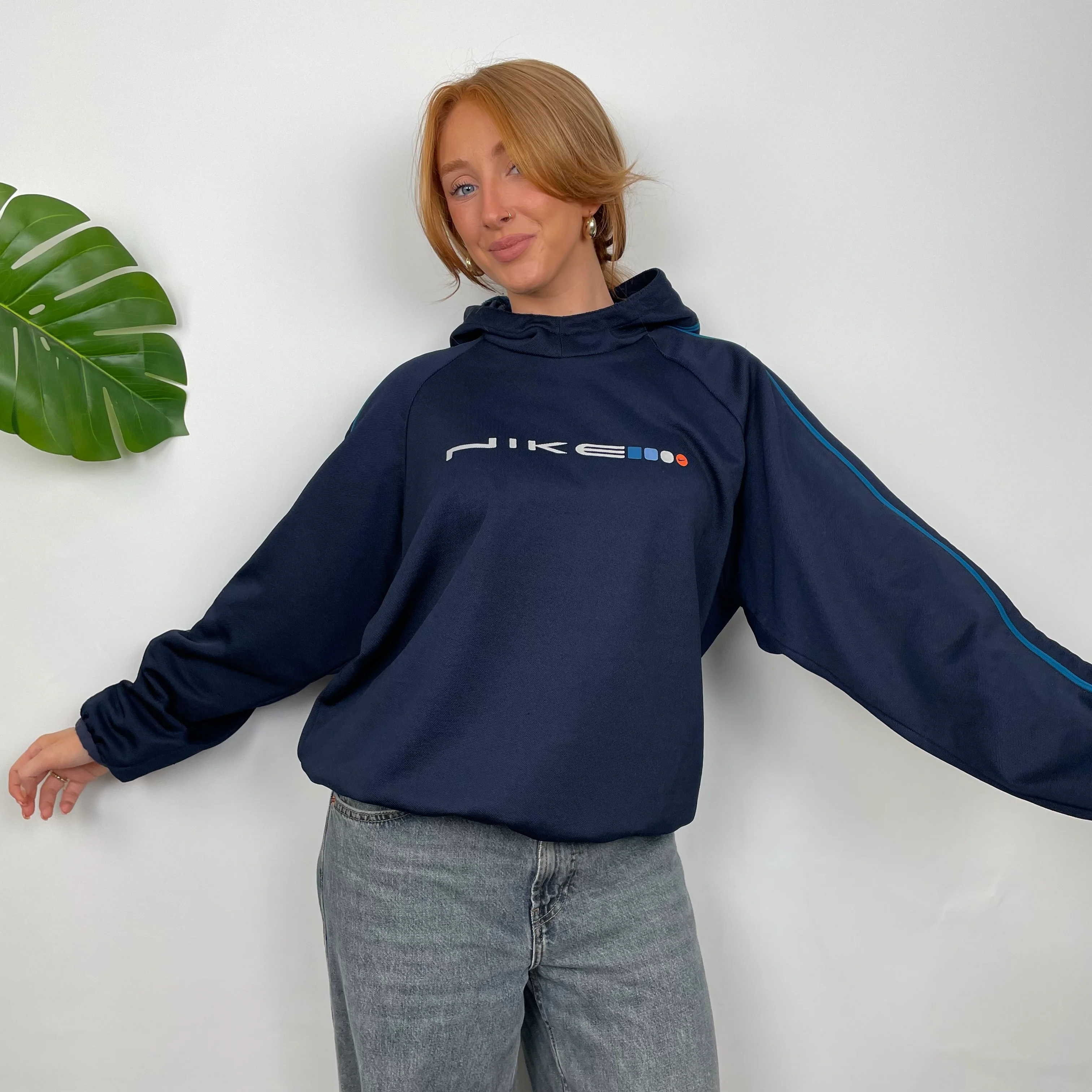 Nike Navy Embroidered Spell Out Hoodie (S) - Image 2