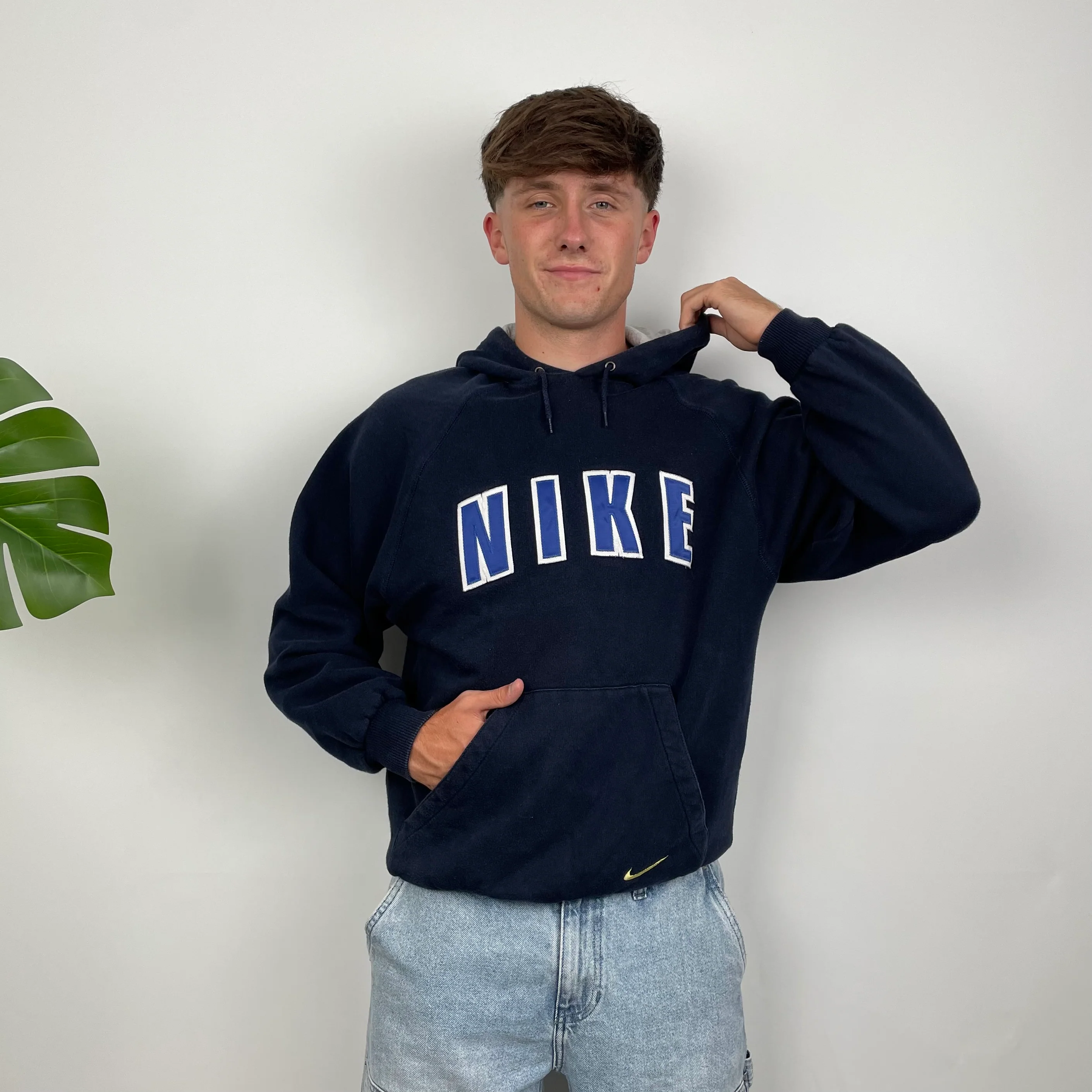 Nike Navy Embroidered Spell Out Hoodie (S) - Image 2
