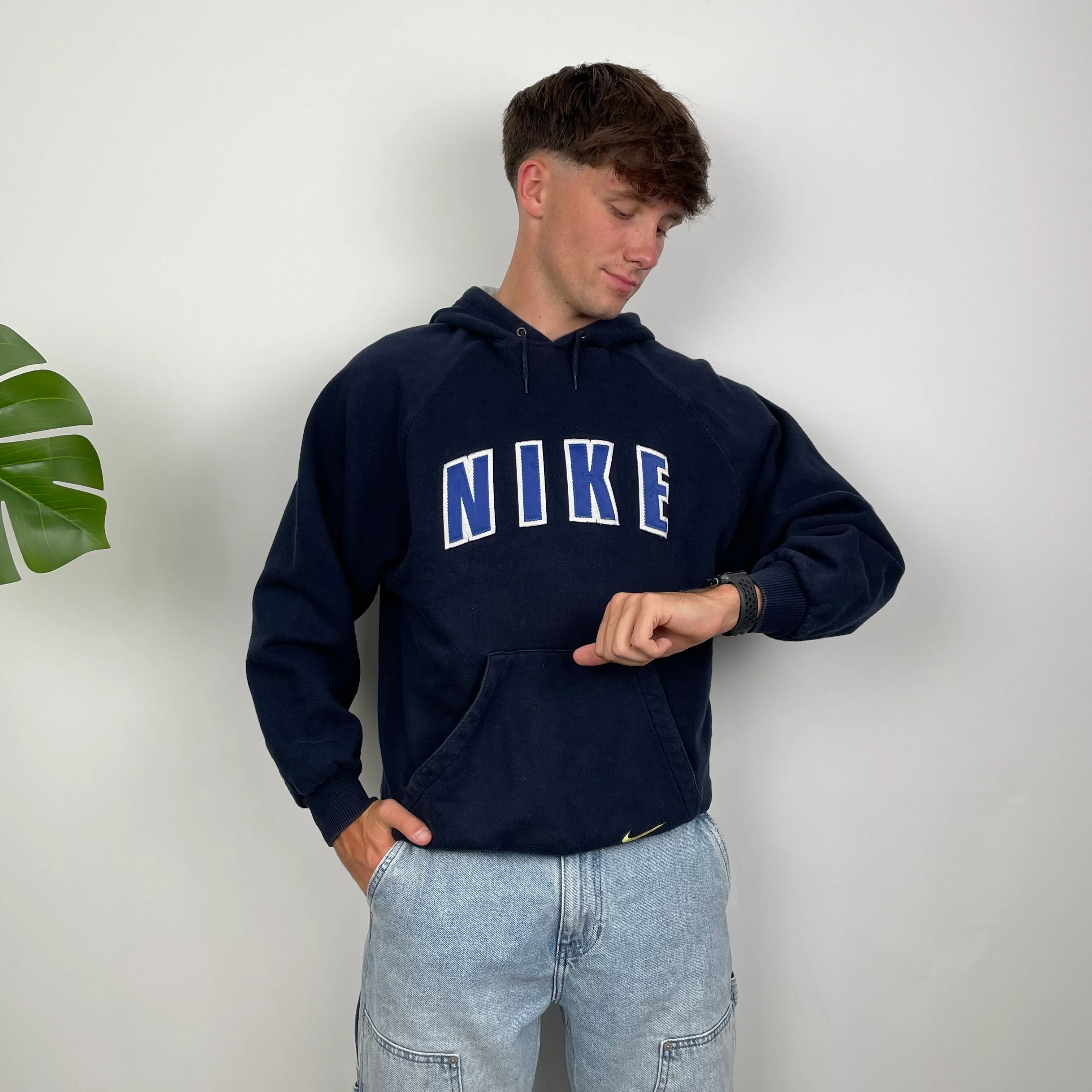 Nike Navy Embroidered Spell Out Hoodie (S) - Image 3