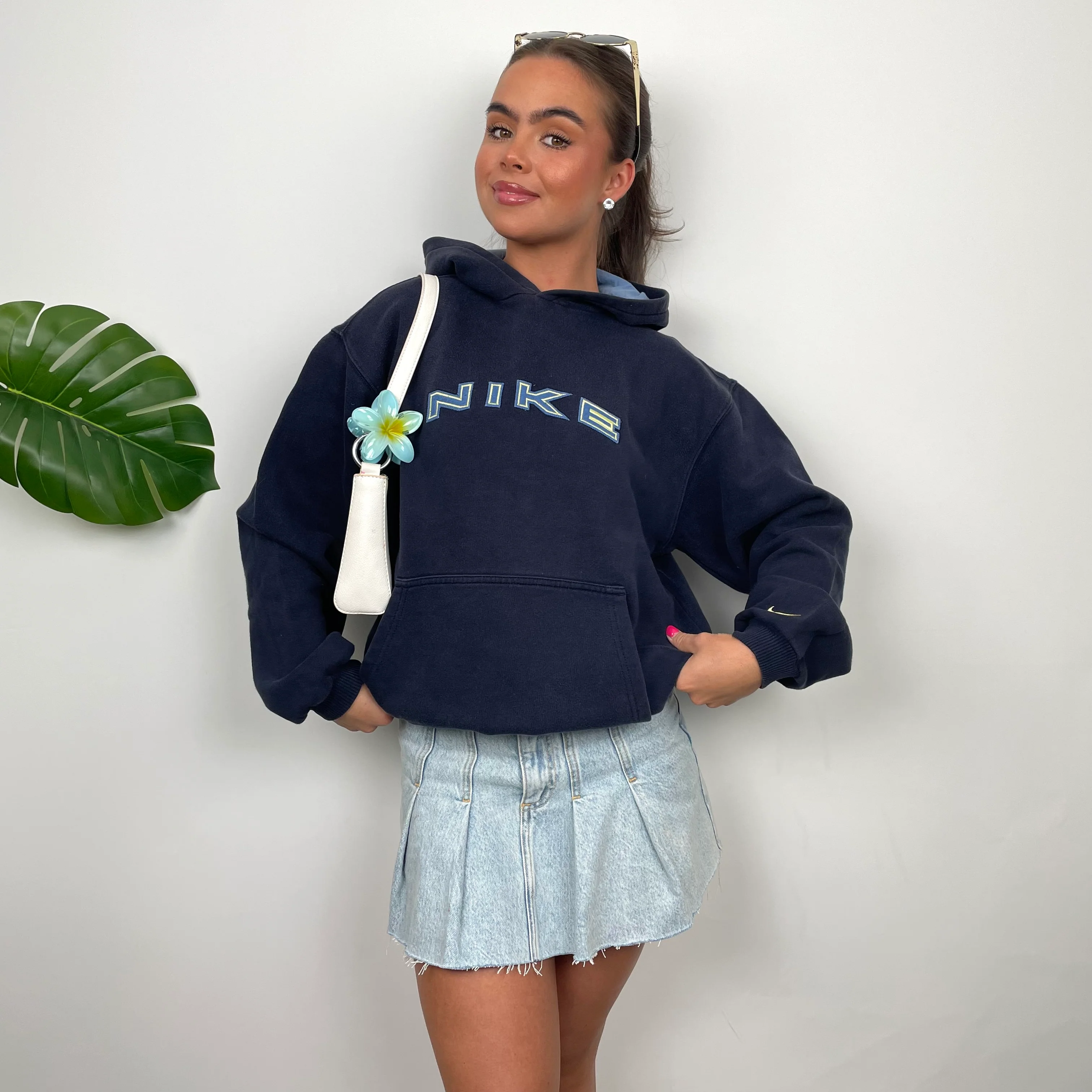 Nike Navy Embroidered Spell Out Hoodie (S) - Image 2